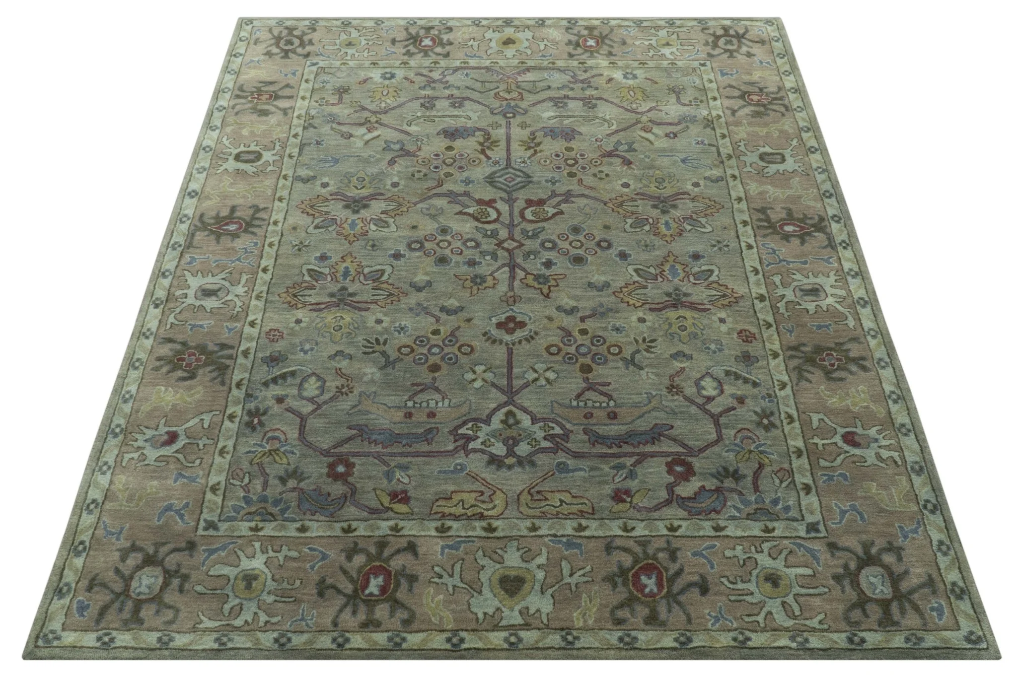 Custom Made Beige and peach Traditional Oushak Design Hand Tufted Wool Rug - Image 4