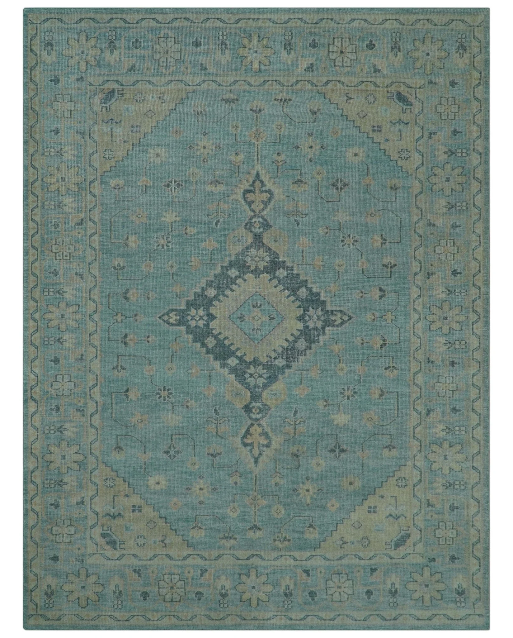 Custom Made Blue And Beige Turkish Design Hand knotted Wool Area Rug - Image 10
