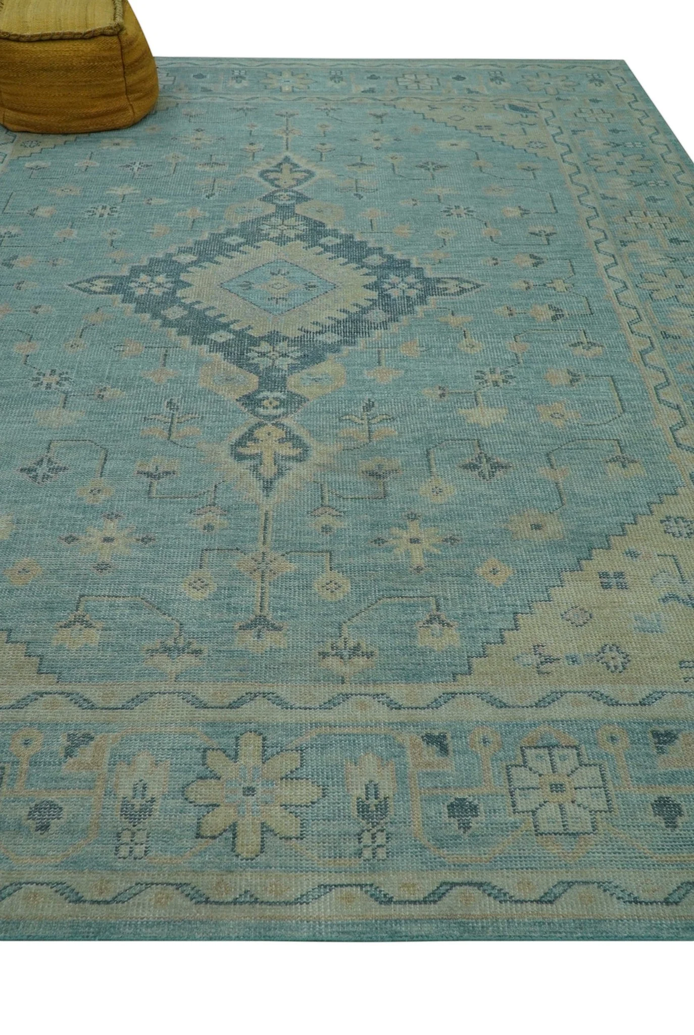 Custom Made Blue And Beige Turkish Design Hand knotted Wool Area Rug - Image 4