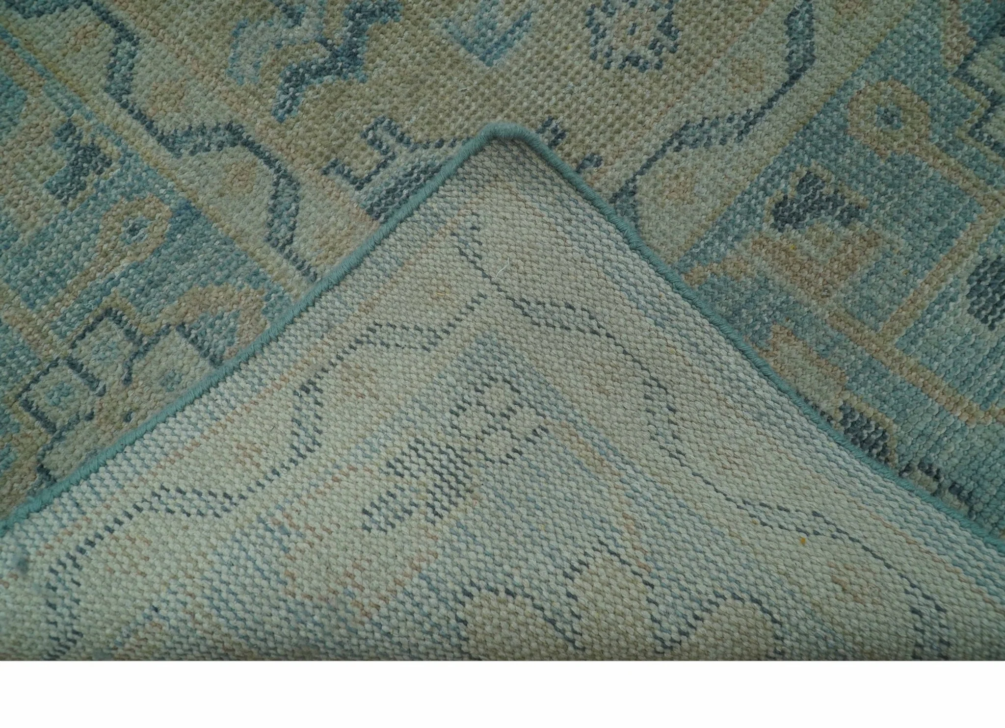 Custom Made Blue And Beige Turkish Design Hand knotted Wool Area Rug - Image 6