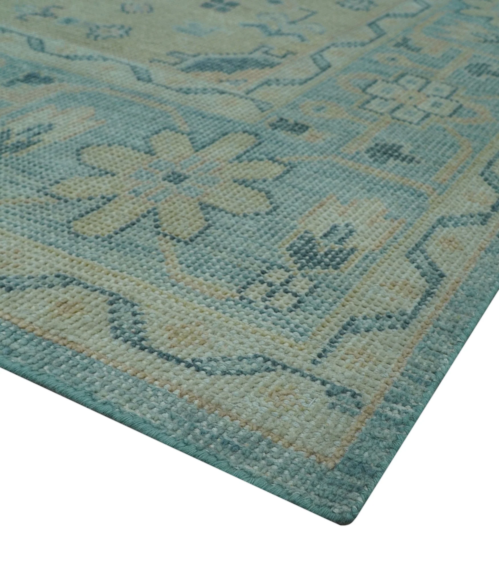 Custom Made Blue And Beige Turkish Design Hand knotted Wool Area Rug - Image 9