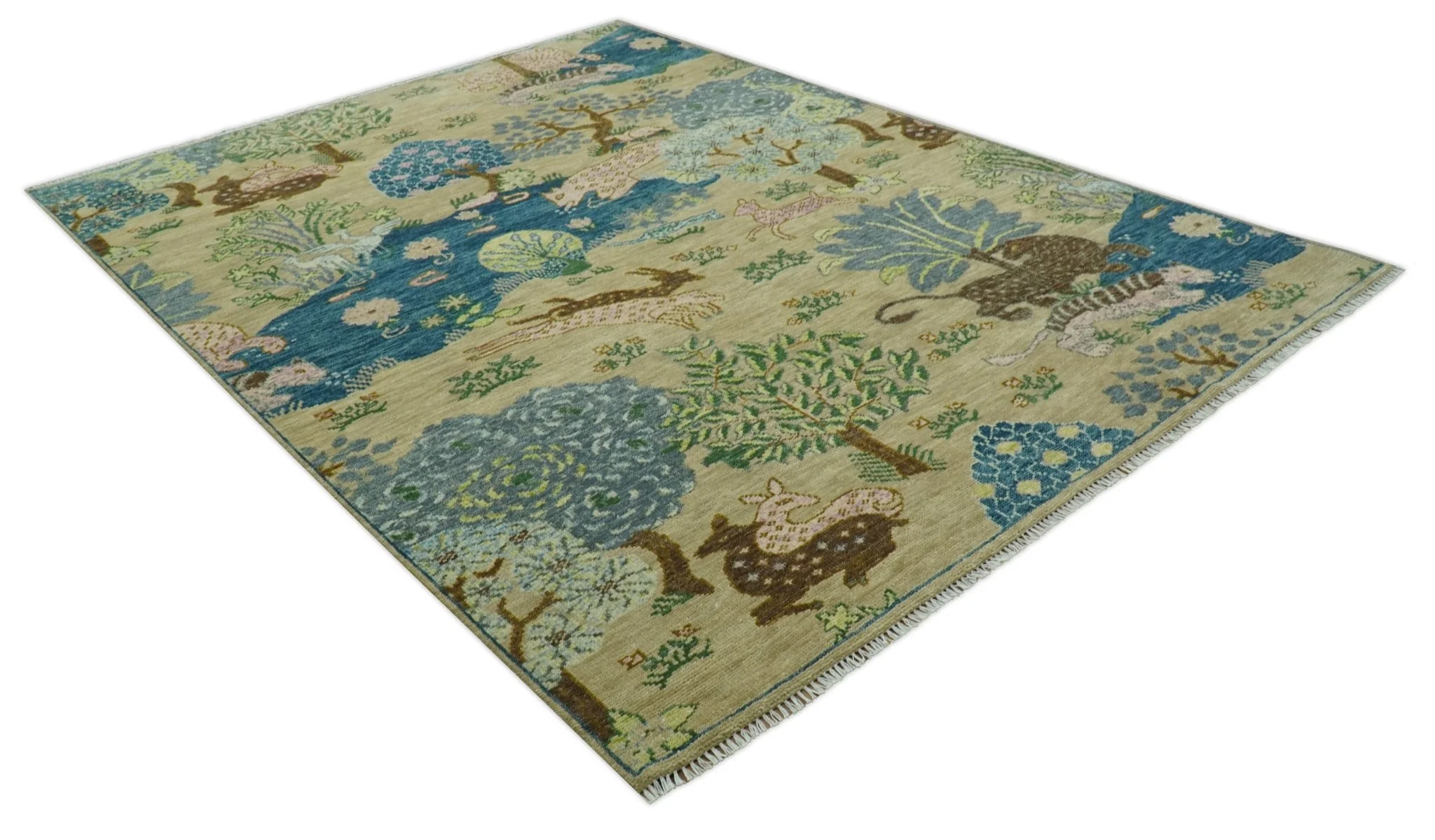 The Jungle Pond Custom Made Blue And Beige Hand Knotted Wool Area Rug - Image 13