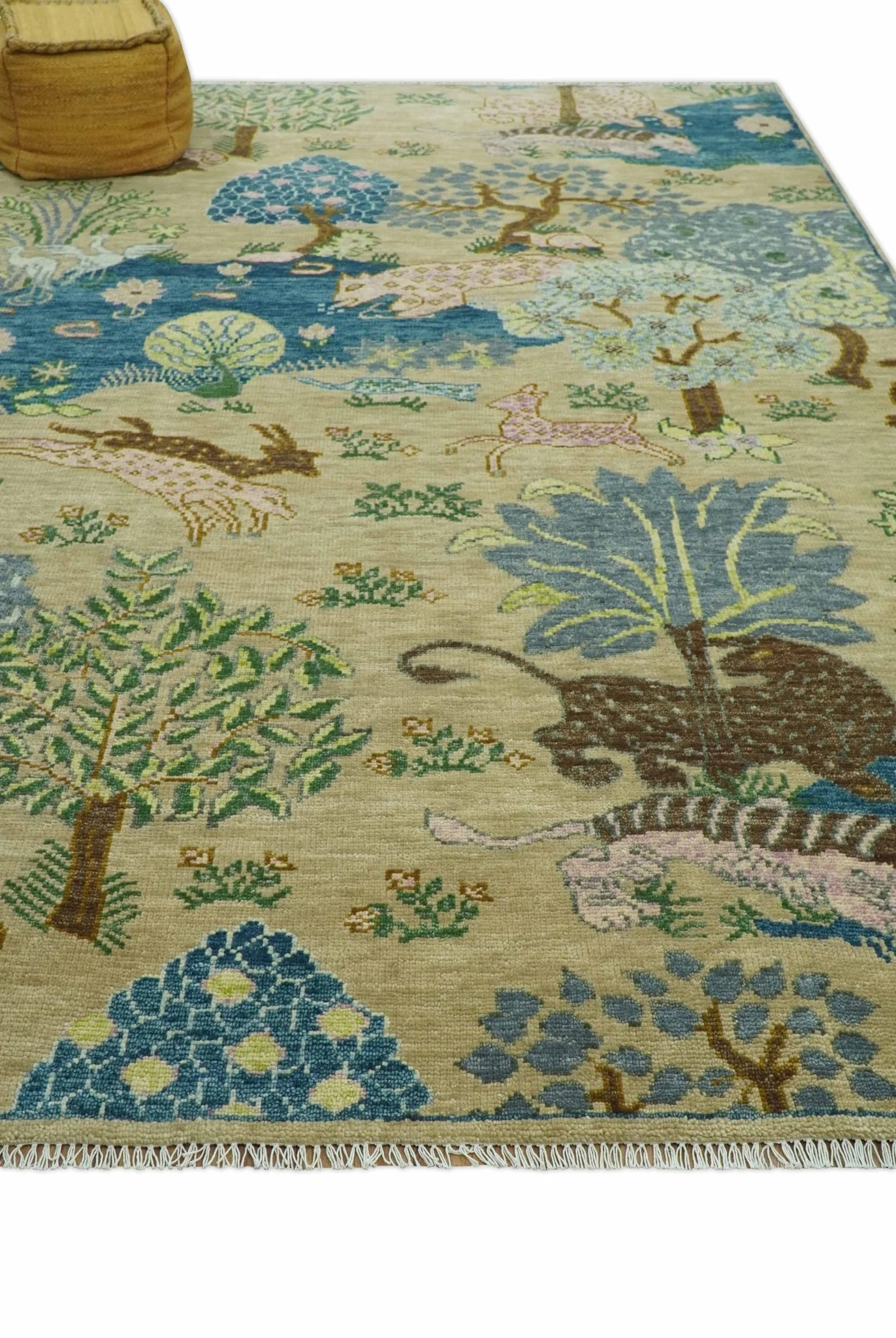 The Jungle Pond Custom Made Blue And Beige Hand Knotted Wool Area Rug - Image 4
