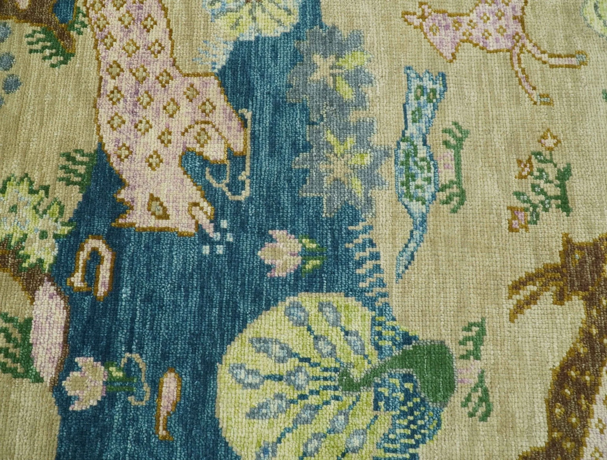 The Jungle Pond Custom Made Blue And Beige Hand Knotted Wool Area Rug - Image 6