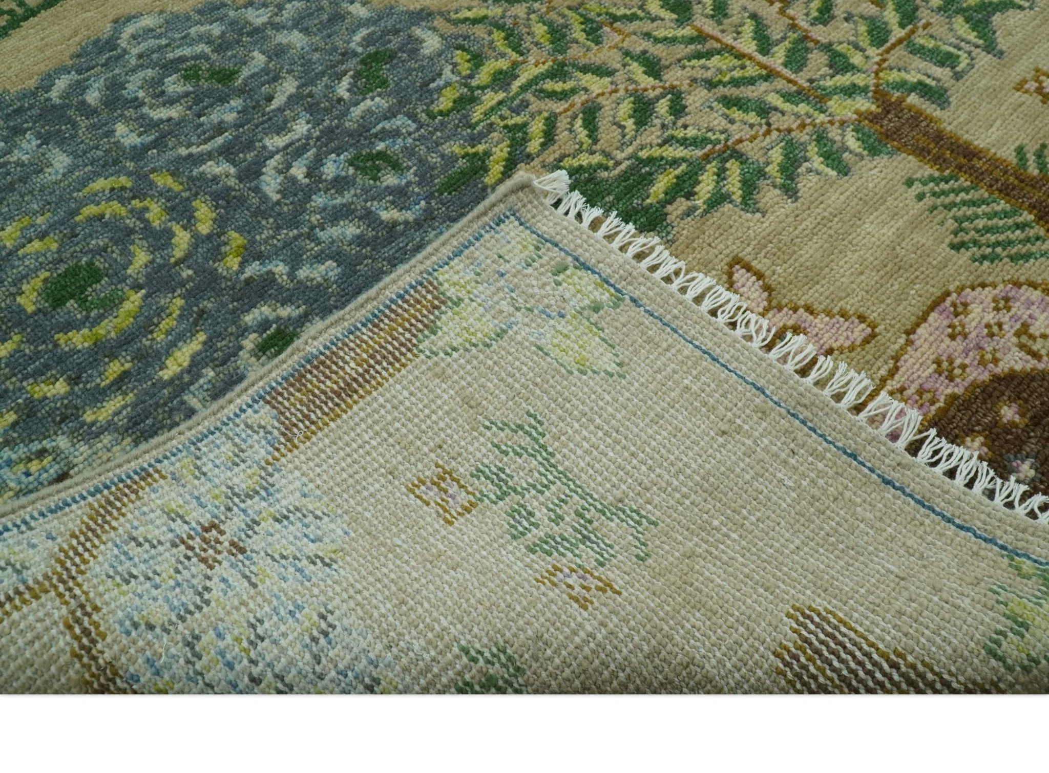 The Jungle Pond Custom Made Blue And Beige Hand Knotted Wool Area Rug - Image 8