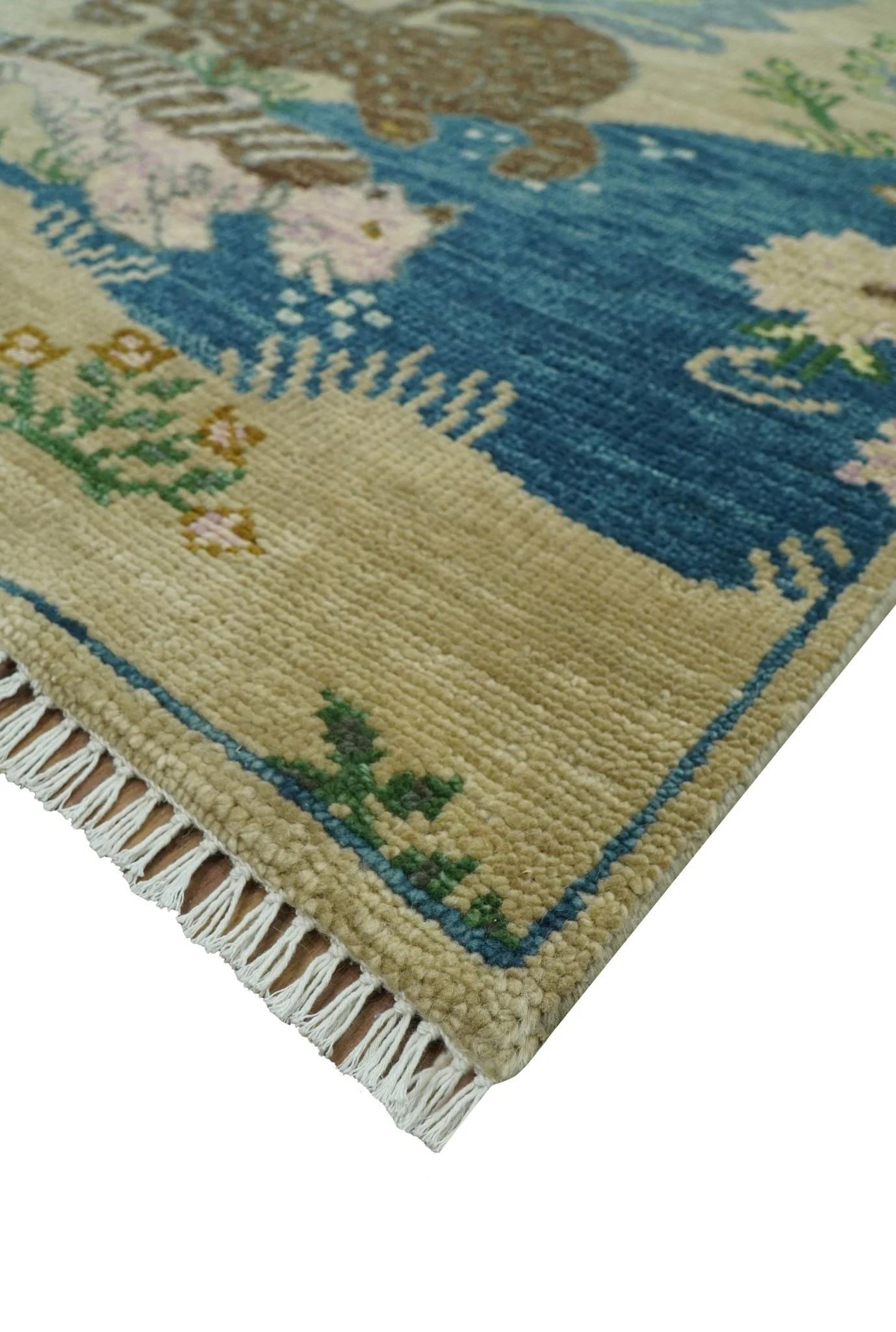 The Jungle Pond Custom Made Blue And Beige Hand Knotted Wool Area Rug - Image 9