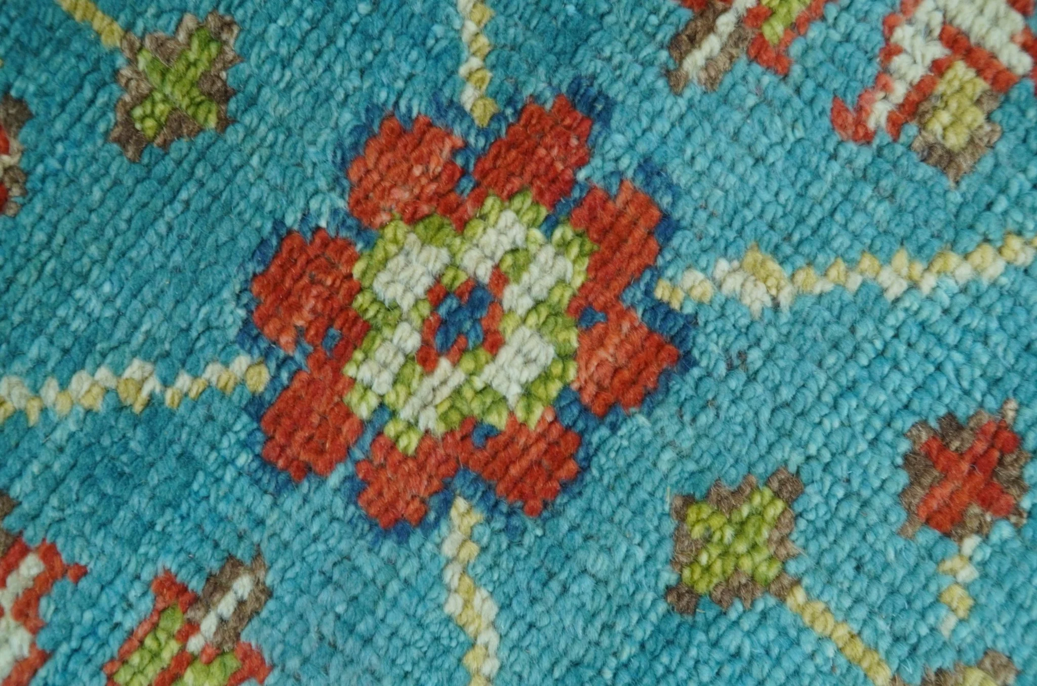 Custom Made Blue And Brown Traditional Floral Hand Knotted Wool Rug - Image 7