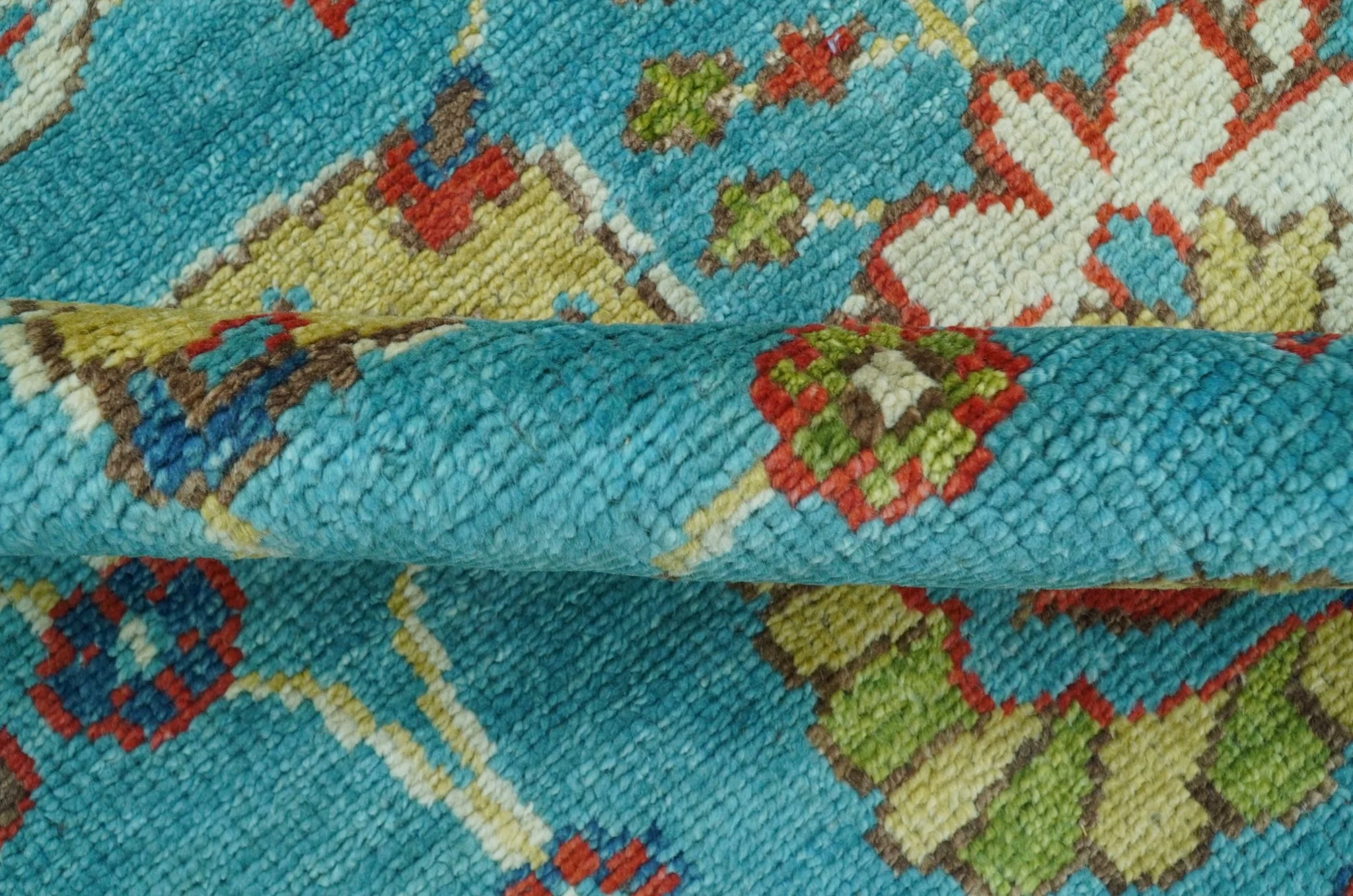 Custom Made Blue And Brown Traditional Floral Hand Knotted Wool Rug - Image 8