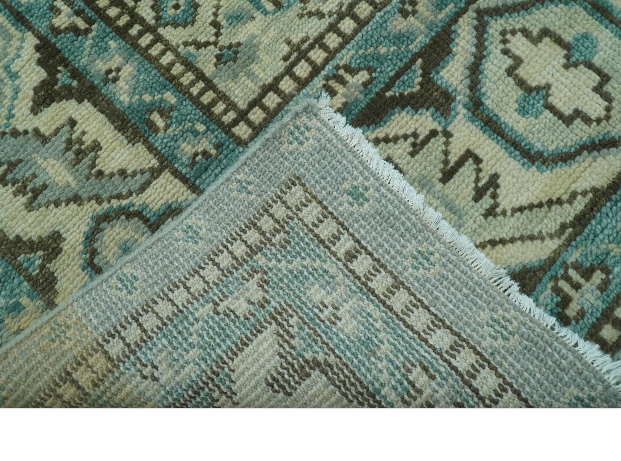 Custom Made Blue And Gray Traditional Medallion Hand Knotted Wool Rug - Image 4