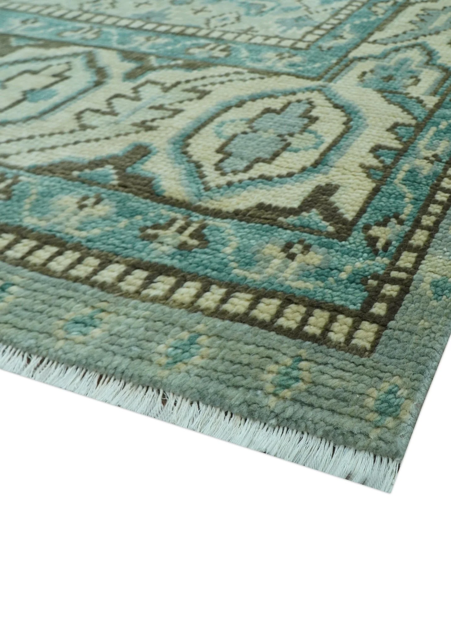Custom Made Blue And Gray Traditional Medallion Hand Knotted Wool Rug - Image 5