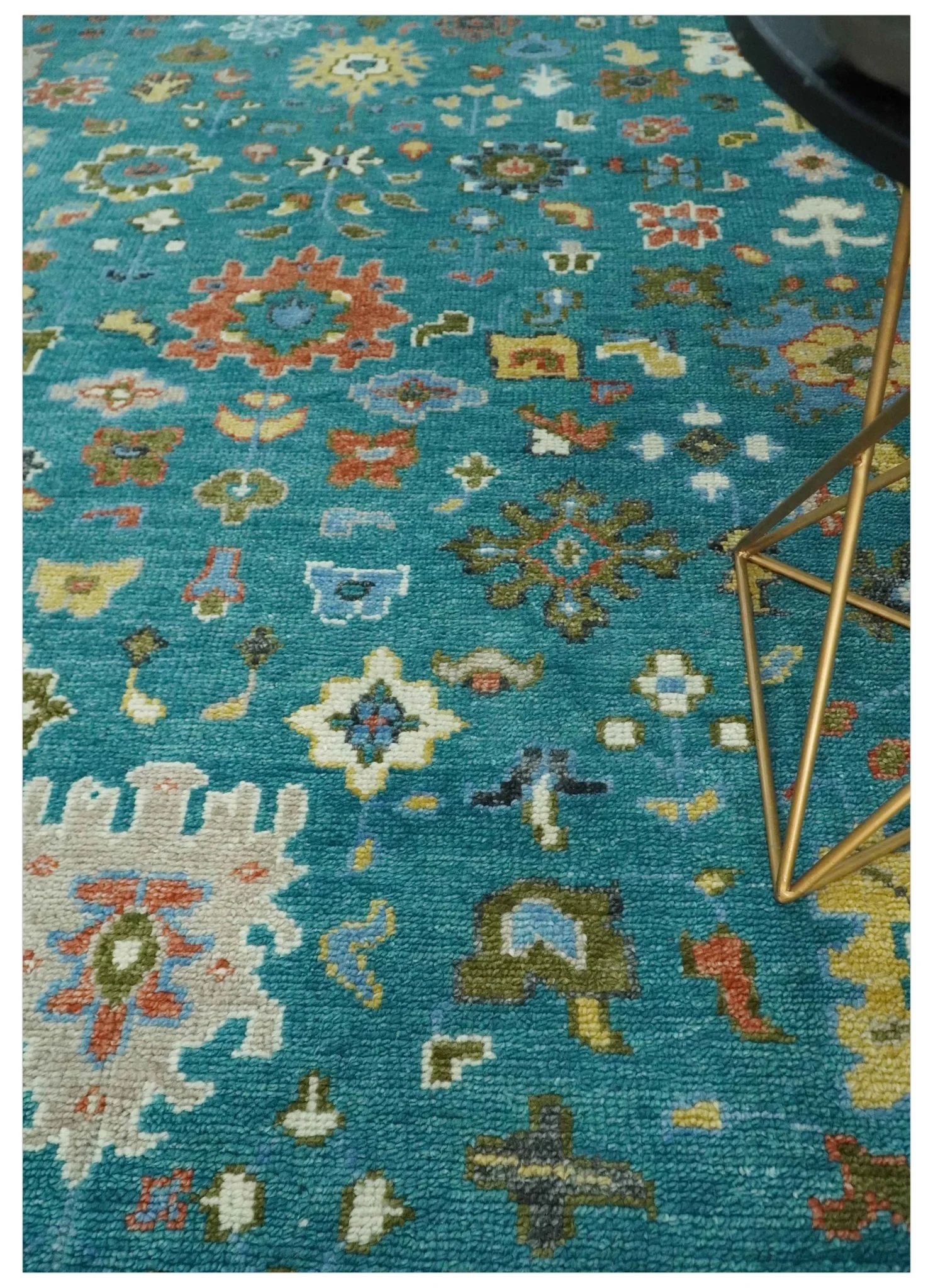 Custom Made Teal and Ivory Hand knotted Traditional Oushak wool Area Rug - Image 2