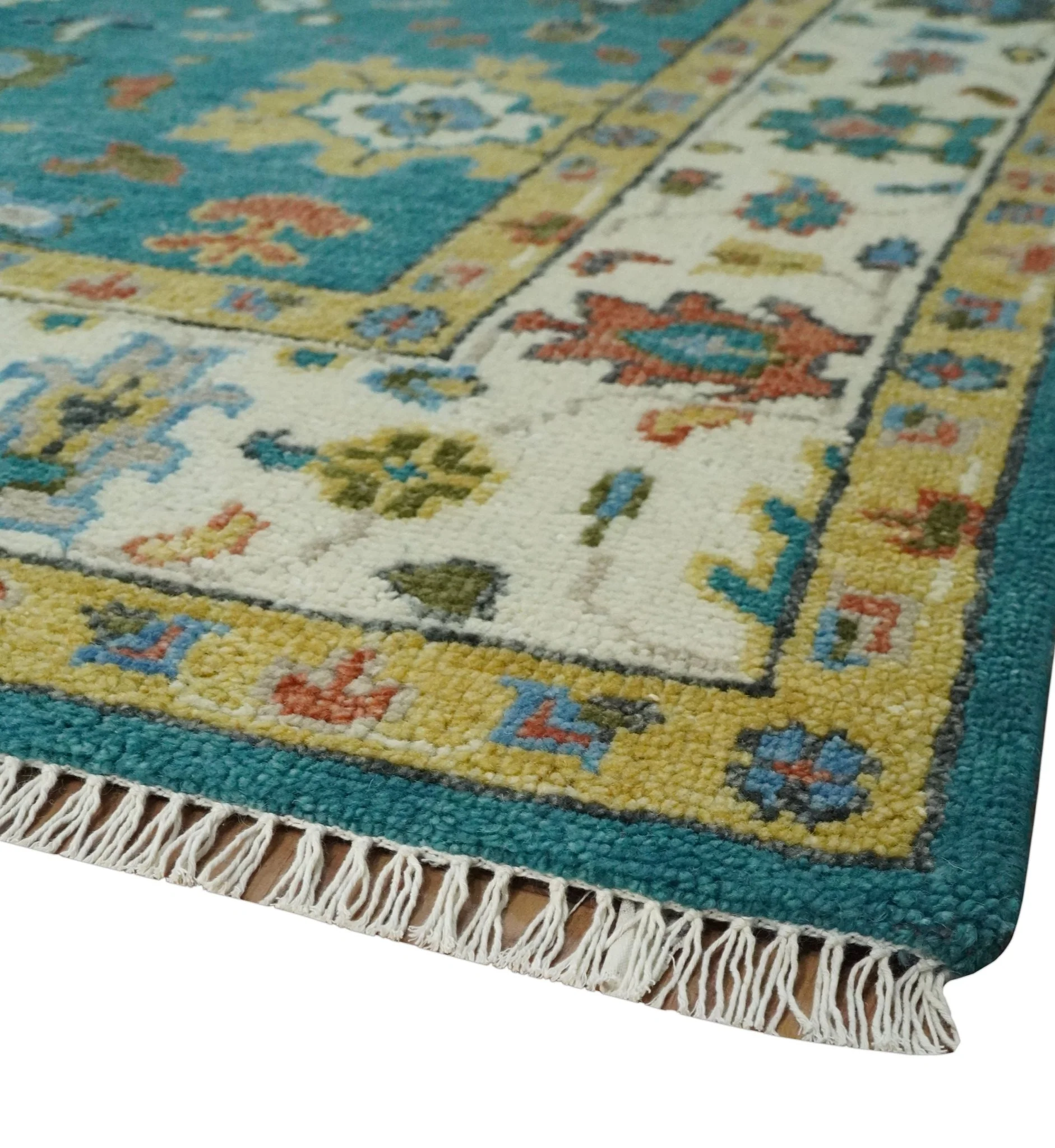 Custom Made Teal and Ivory Hand knotted Traditional Oushak wool Area Rug - Image 6