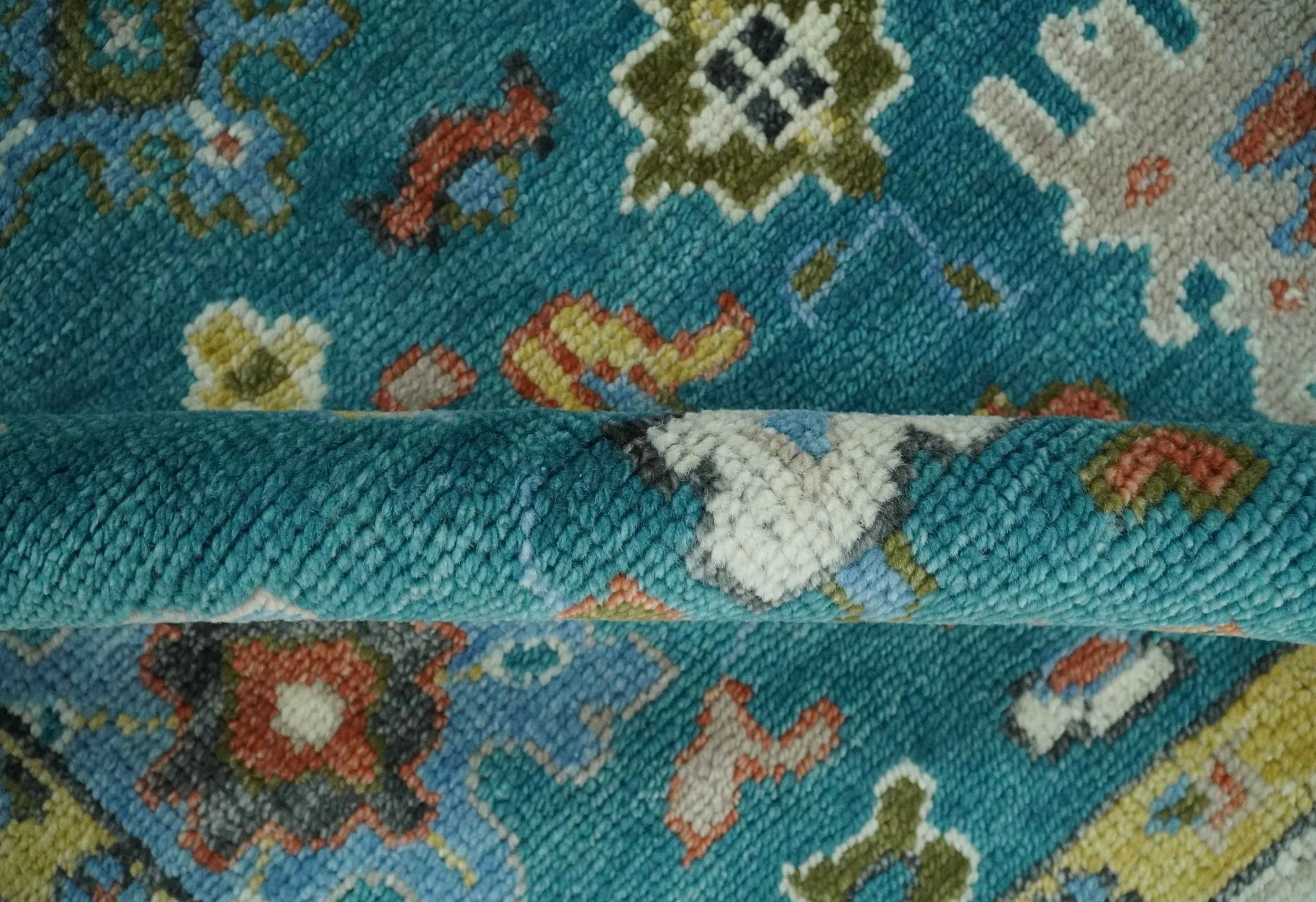 Custom Made Teal and Ivory Hand knotted Traditional Oushak wool Area Rug - Image 7
