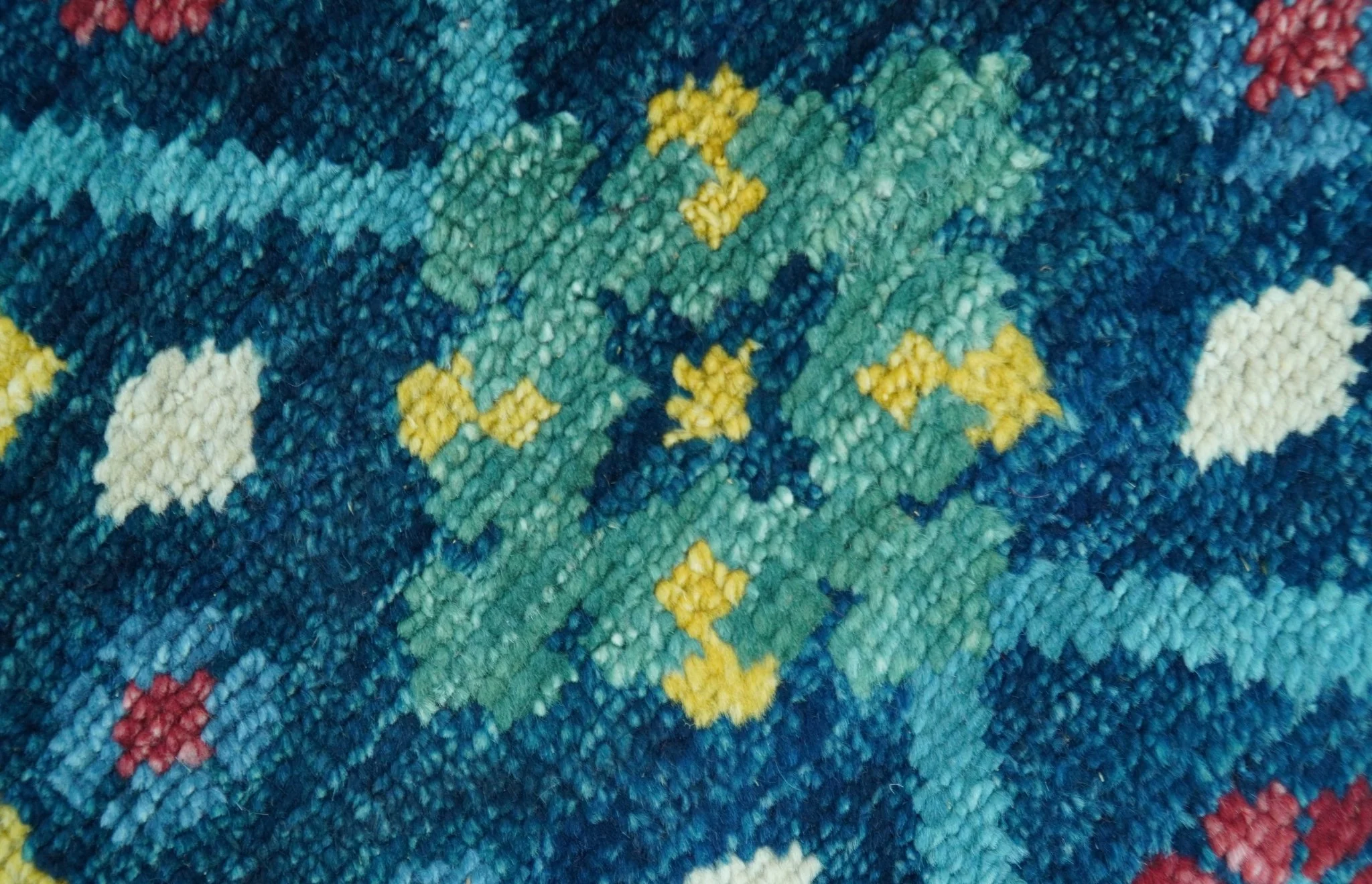 Custom Made Blue And Mustard Traditional Floral Motifs Hand Knotted Wool Rug - Image 9