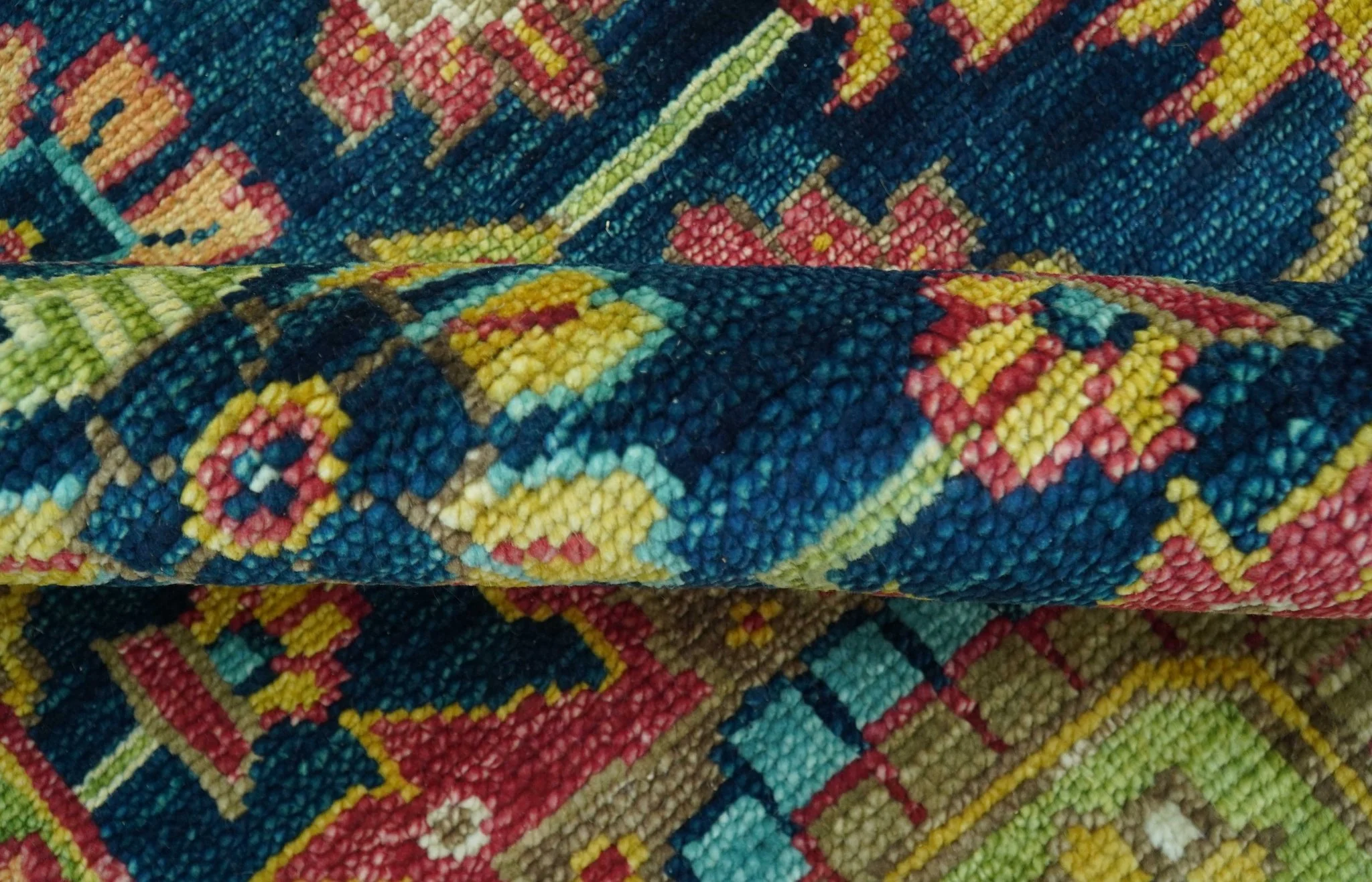 Custom Made Blue And Olive Traditional Medallion Hand Knotted Wool Rug - Image 10