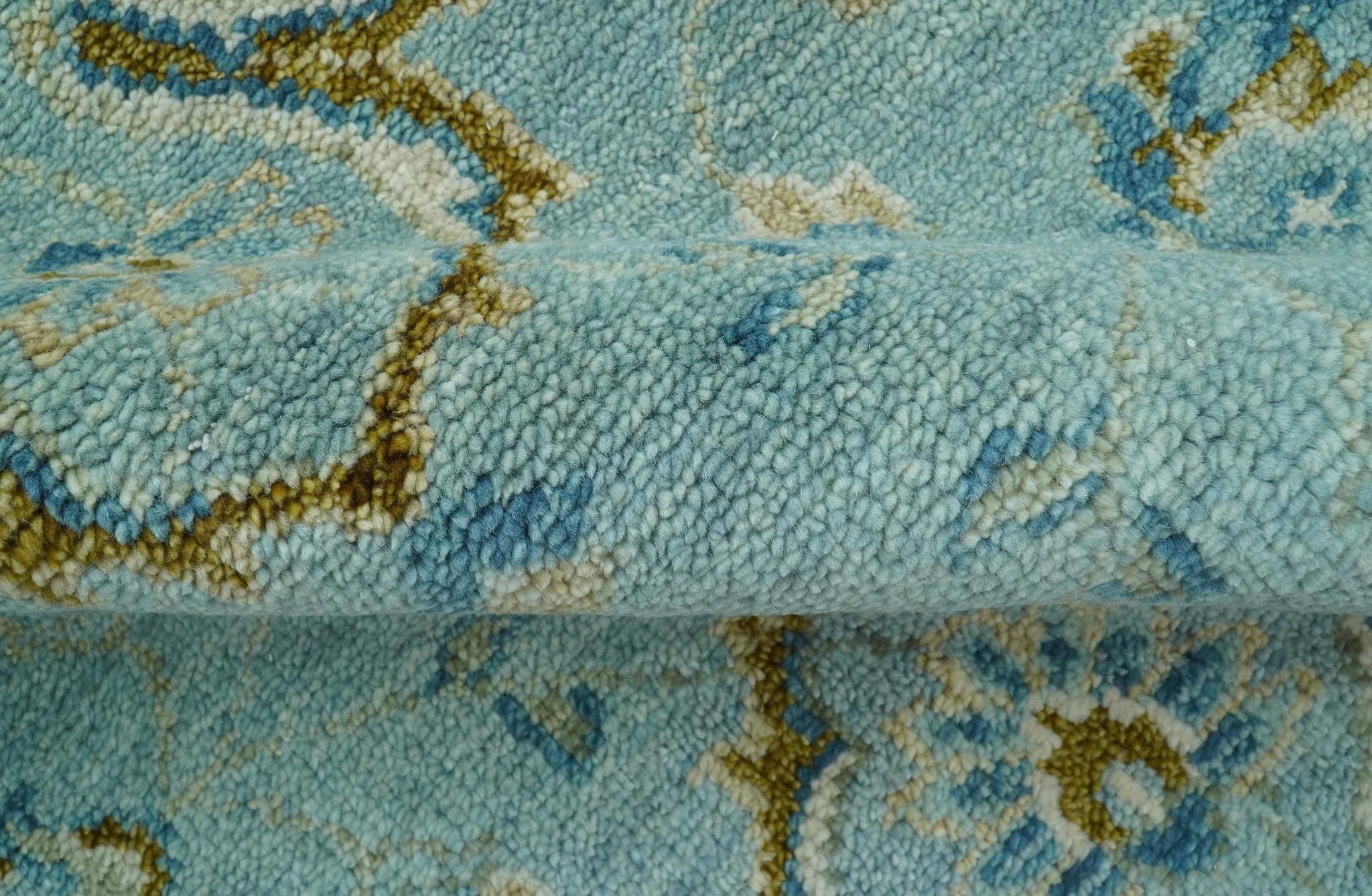 Custom Made Blue And Olive Traditional Oriental Design Hand knotted Wool Area Rug - Image 9