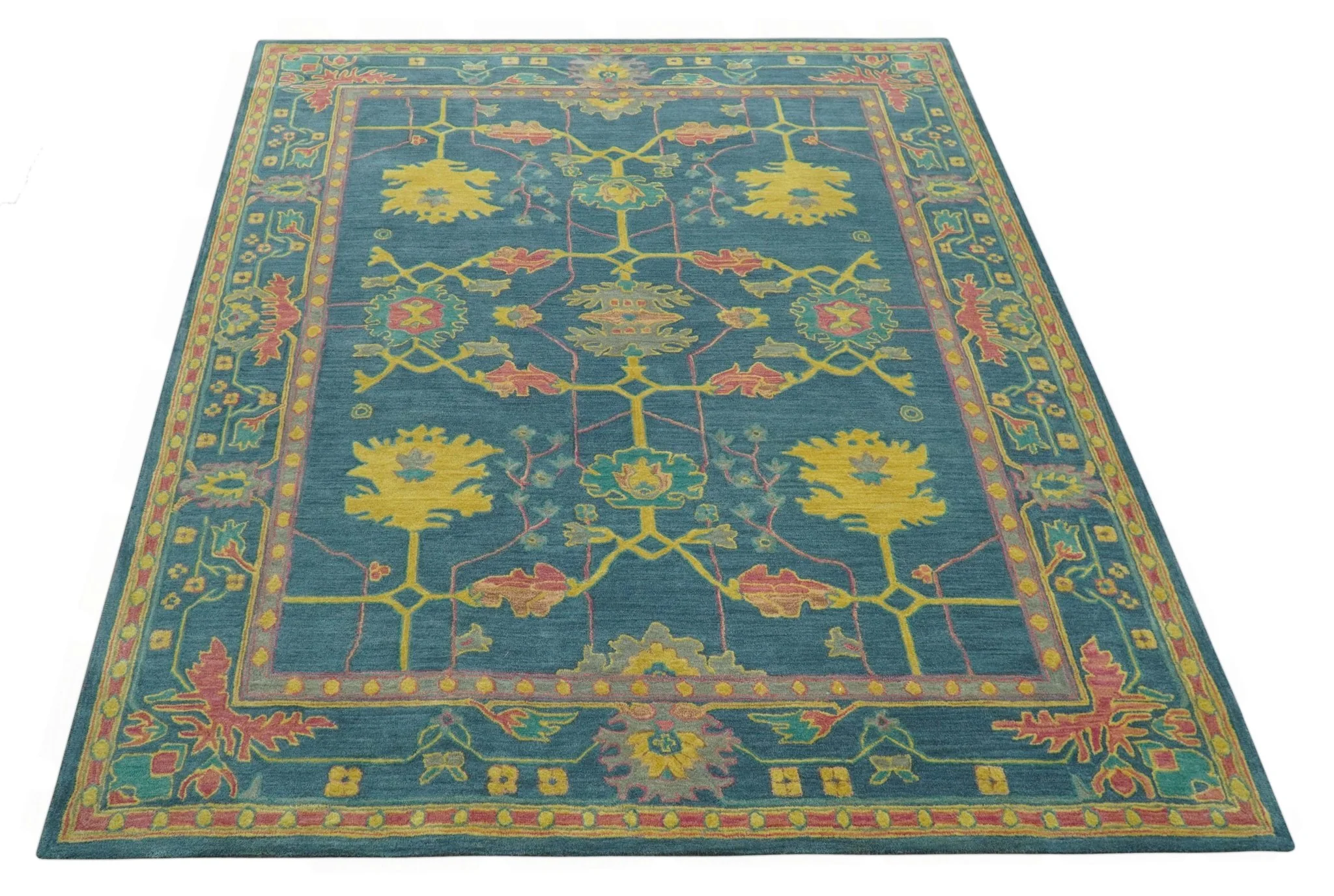 Custom Made Blue And Yellow Traditional Oushak Design Hand Tufted Wool Rug - Image 10