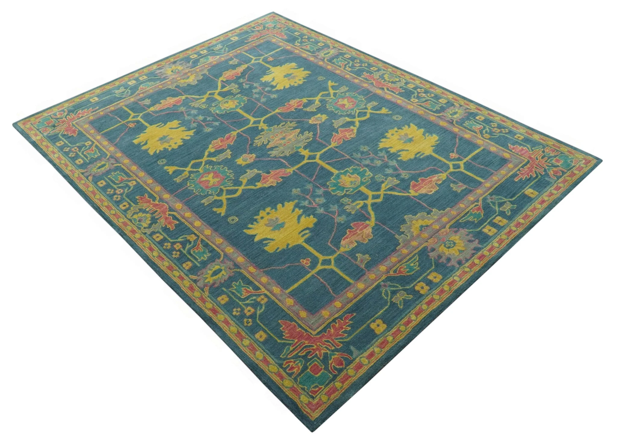 Custom Made Blue And Yellow Traditional Oushak Design Hand Tufted Wool Rug - Image 11