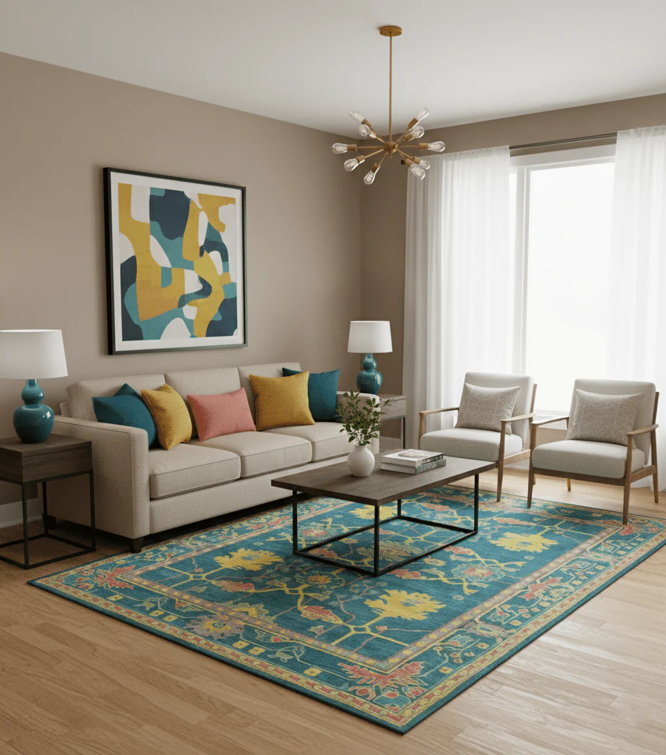 Custom Made Blue And Yellow Traditional Oushak Design Hand Tufted Wool Rug - Image 2