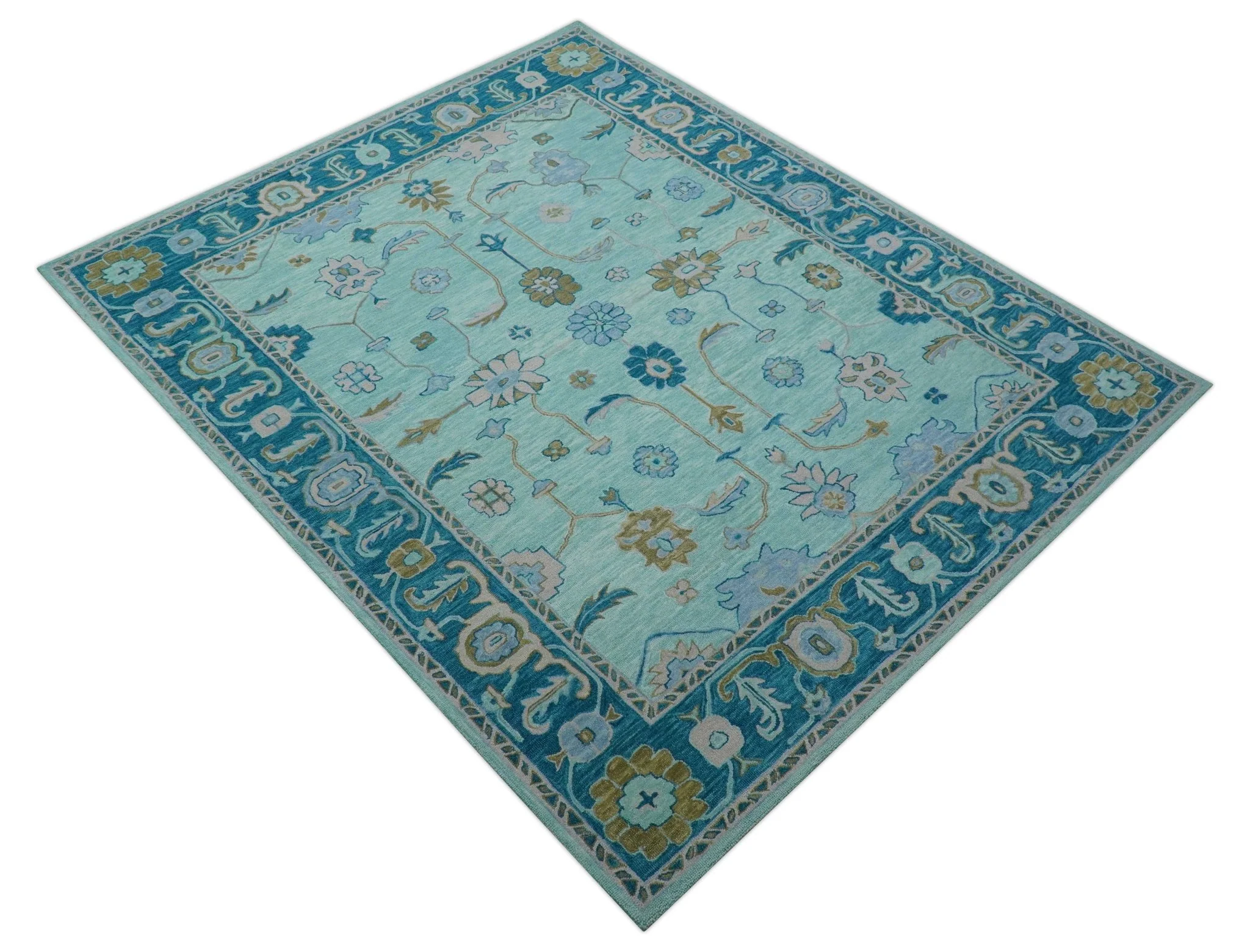 Elaine Custom Made Blue Traditional Oushak Hand Tufted Wool Rug - Image 10