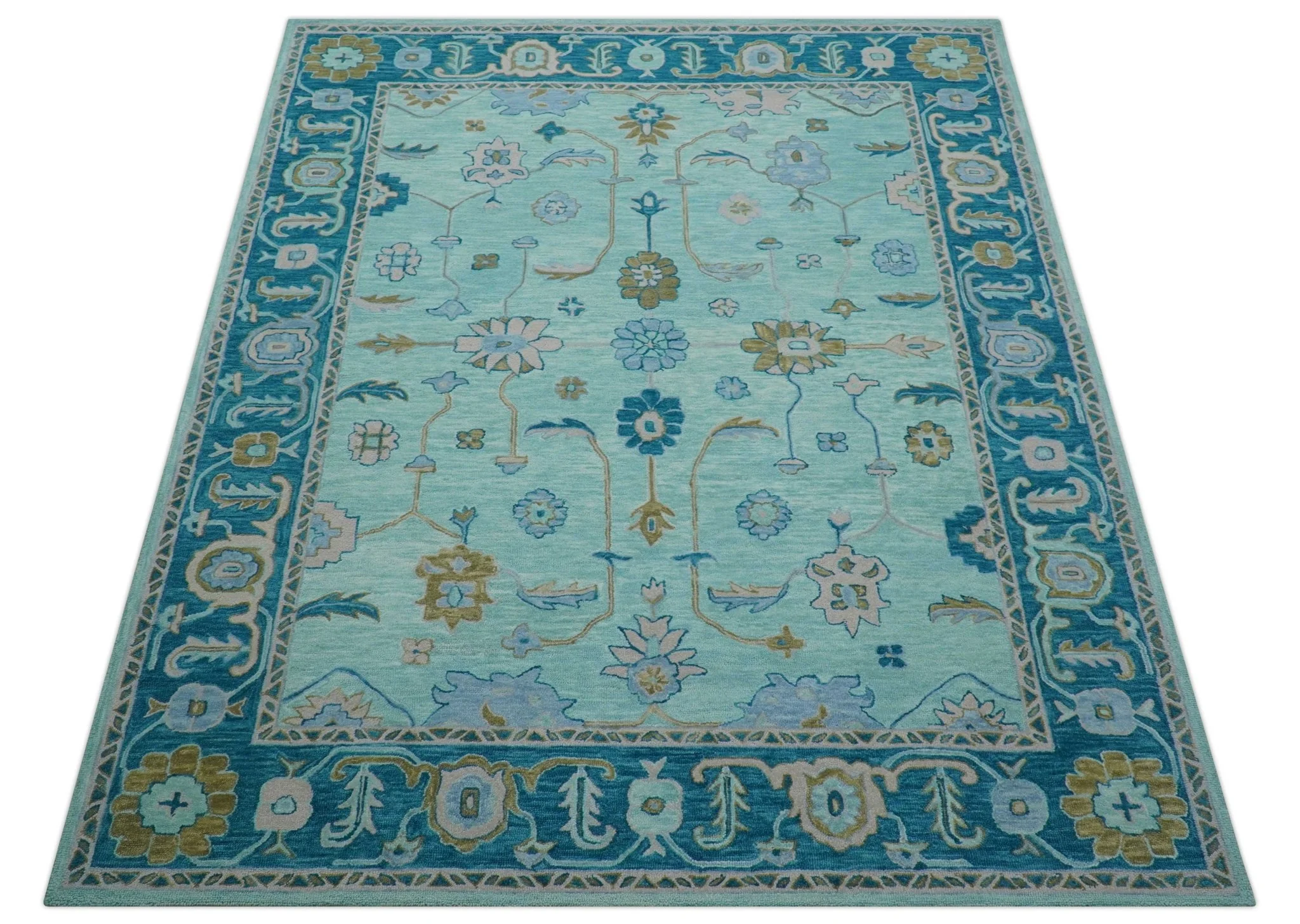 Elaine Custom Made Blue Traditional Oushak Hand Tufted Wool Rug - Image 11