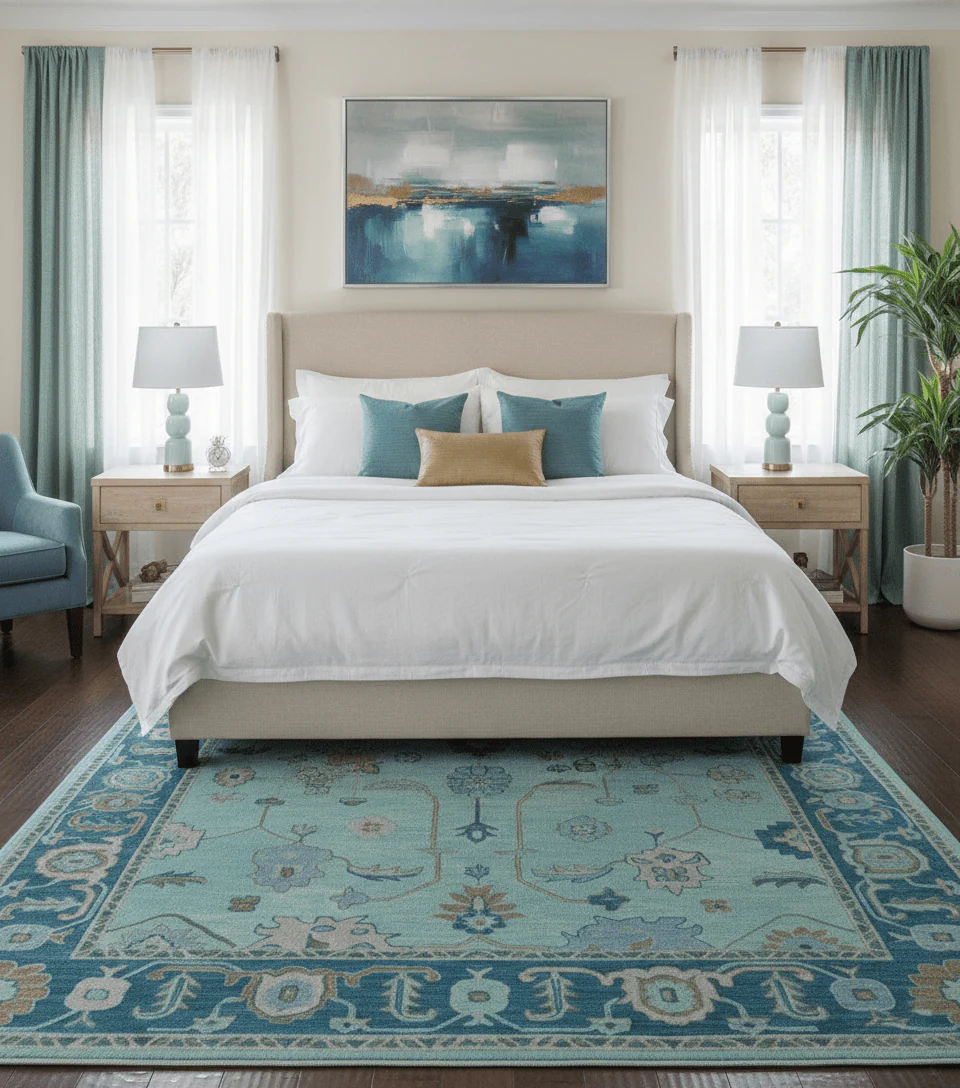Elaine Custom Made Blue Traditional Oushak Hand Tufted Wool Rug - Image 2