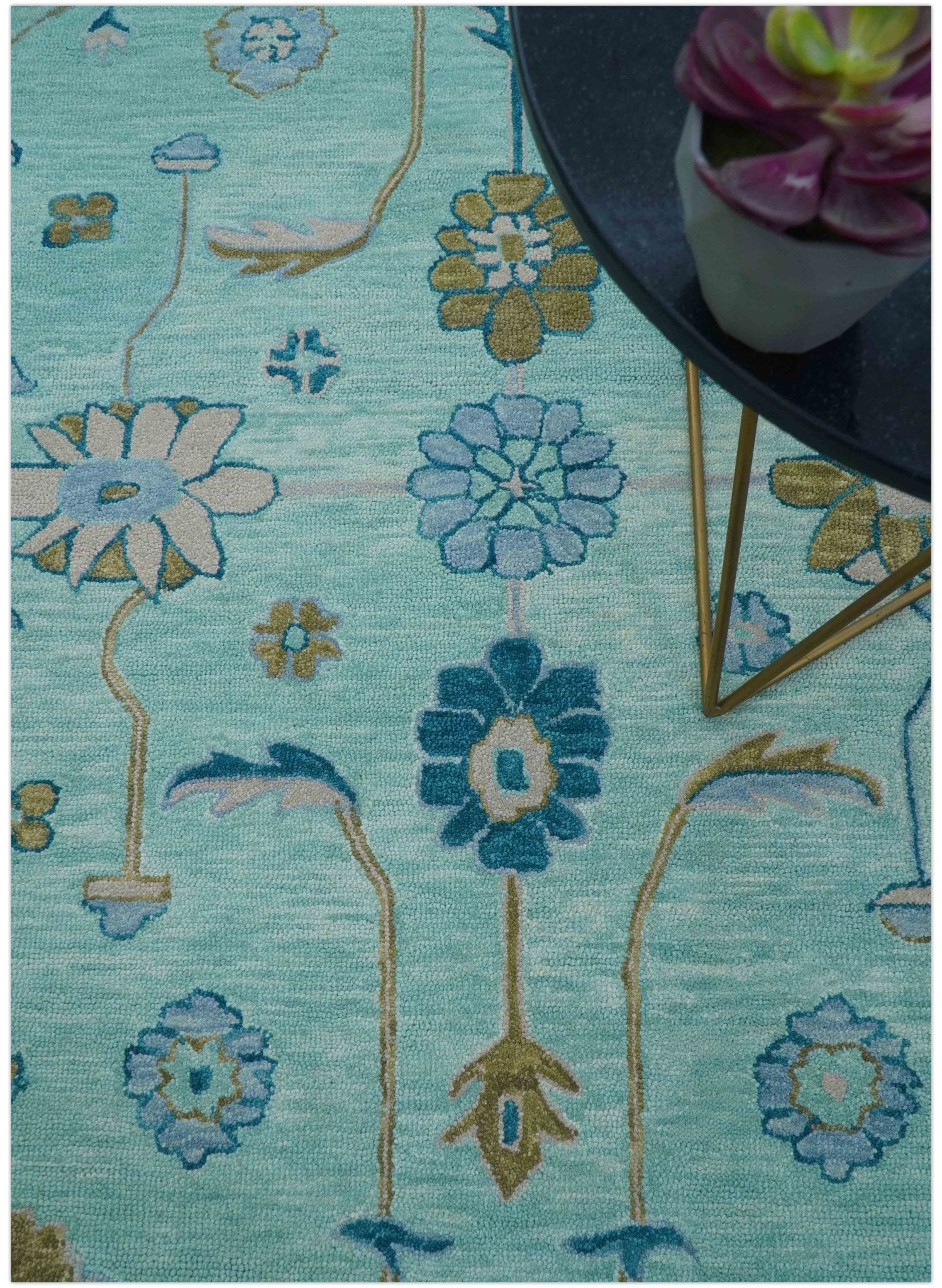 Elaine Custom Made Blue Traditional Oushak Hand Tufted Wool Rug - Image 3