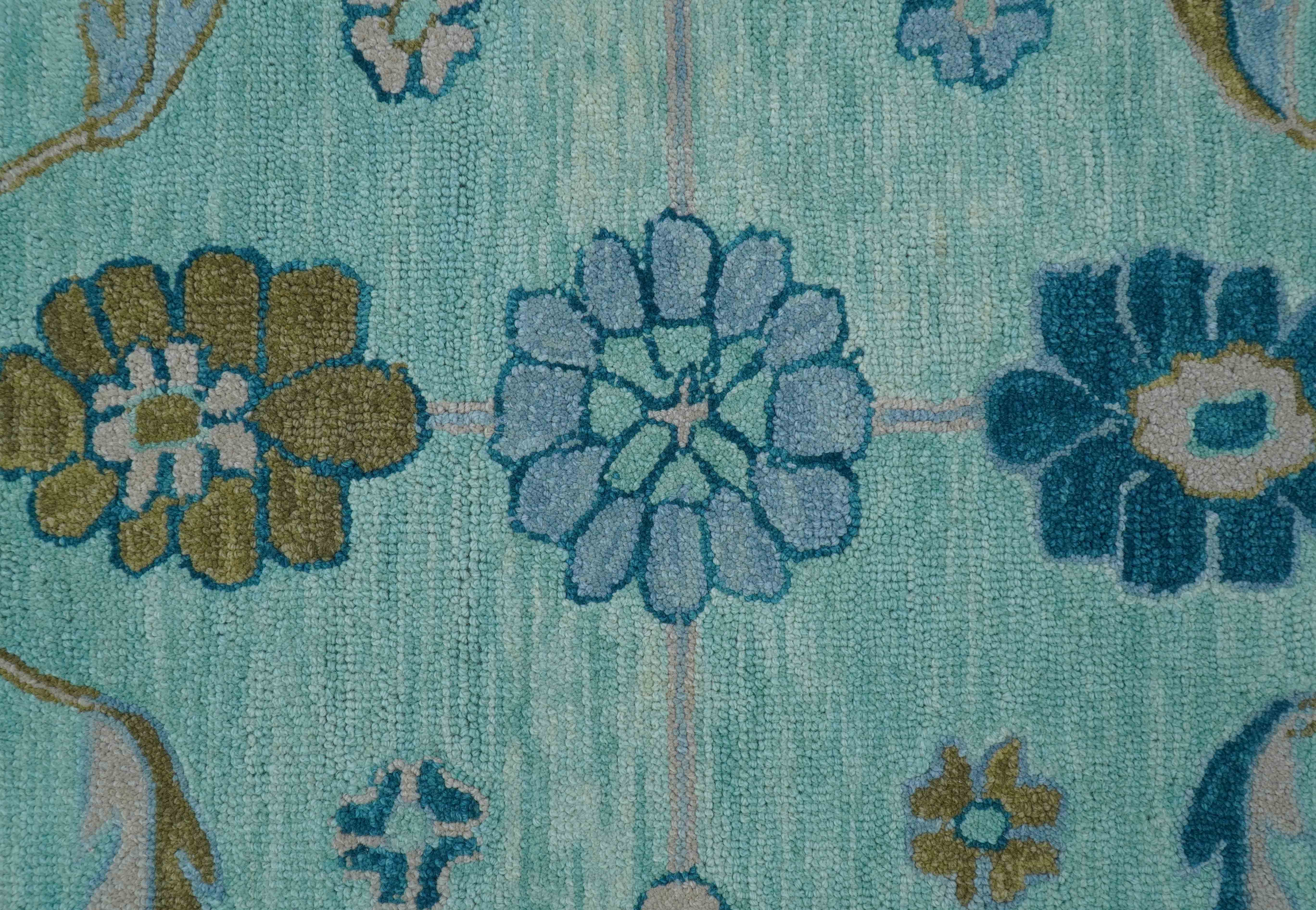Elaine Custom Made Blue Traditional Oushak Hand Tufted Wool Rug - Image 4