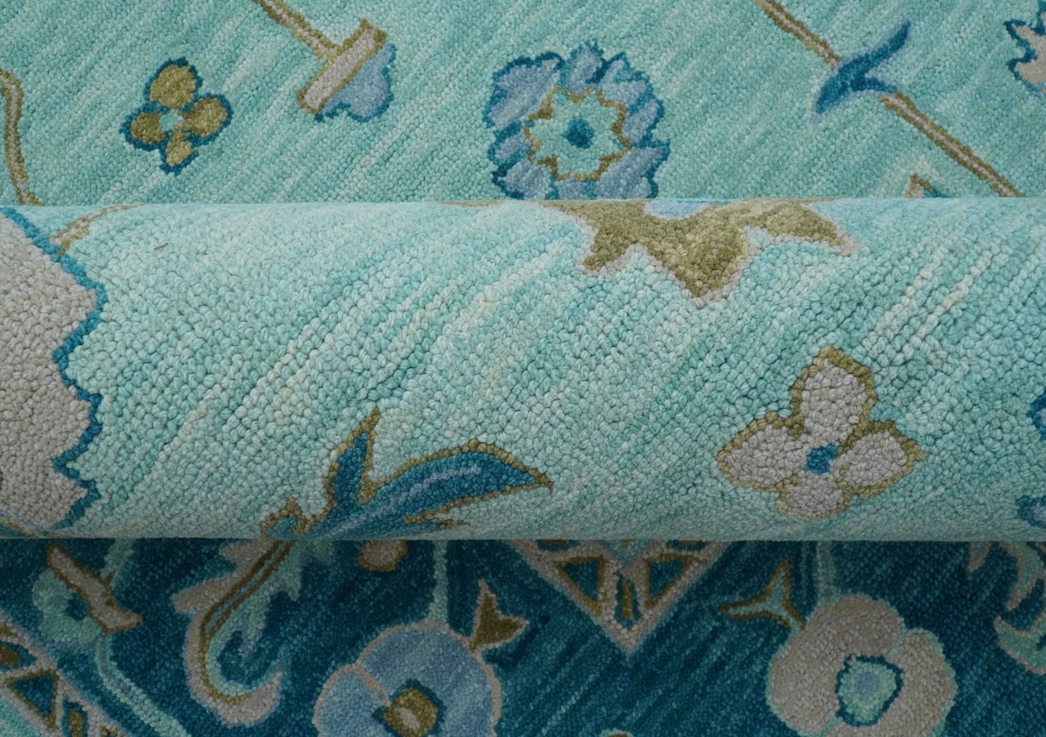 Elaine Custom Made Blue Traditional Oushak Hand Tufted Wool Rug - Image 6