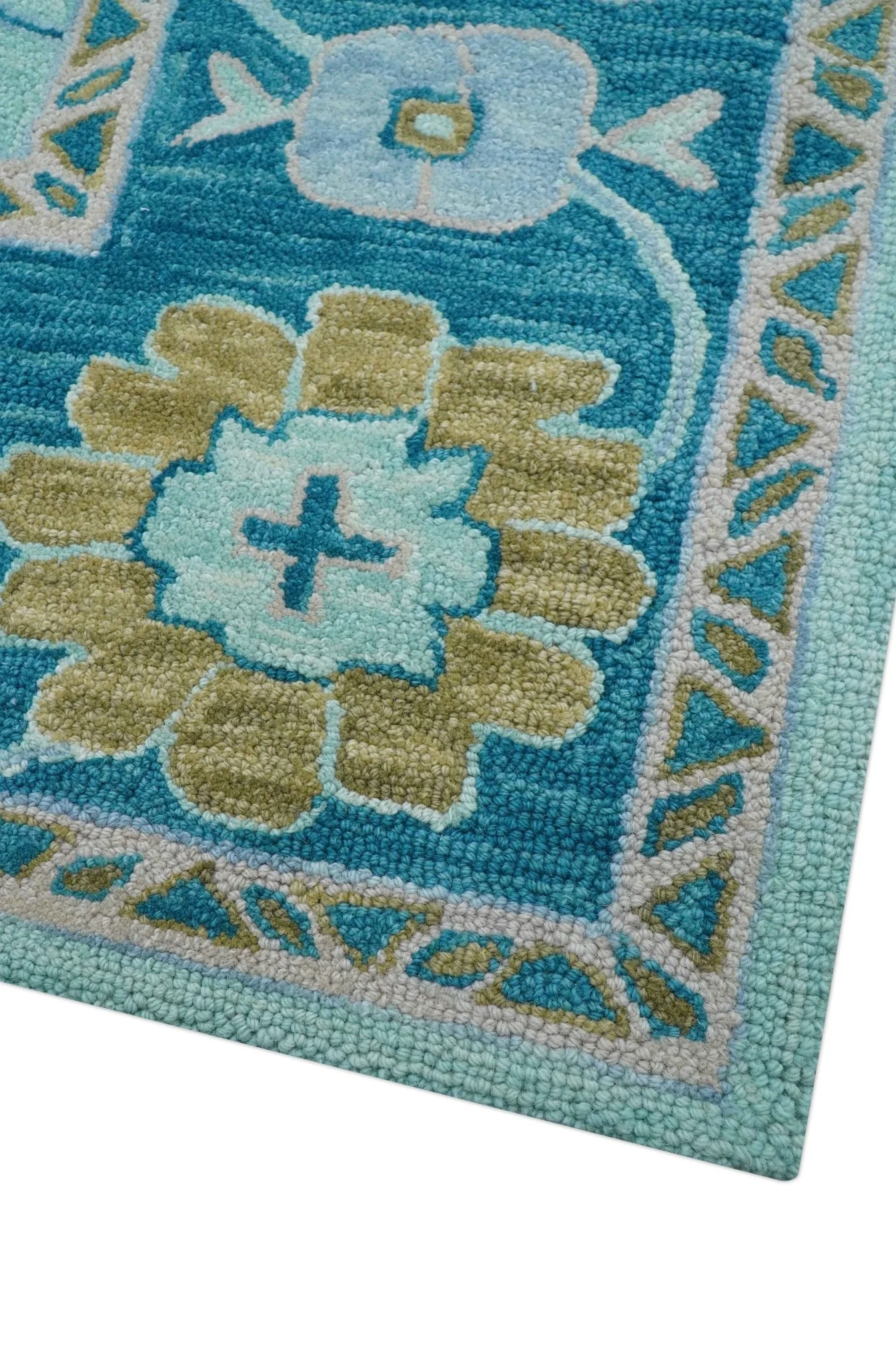 Elaine Custom Made Blue Traditional Oushak Hand Tufted Wool Rug - Image 8