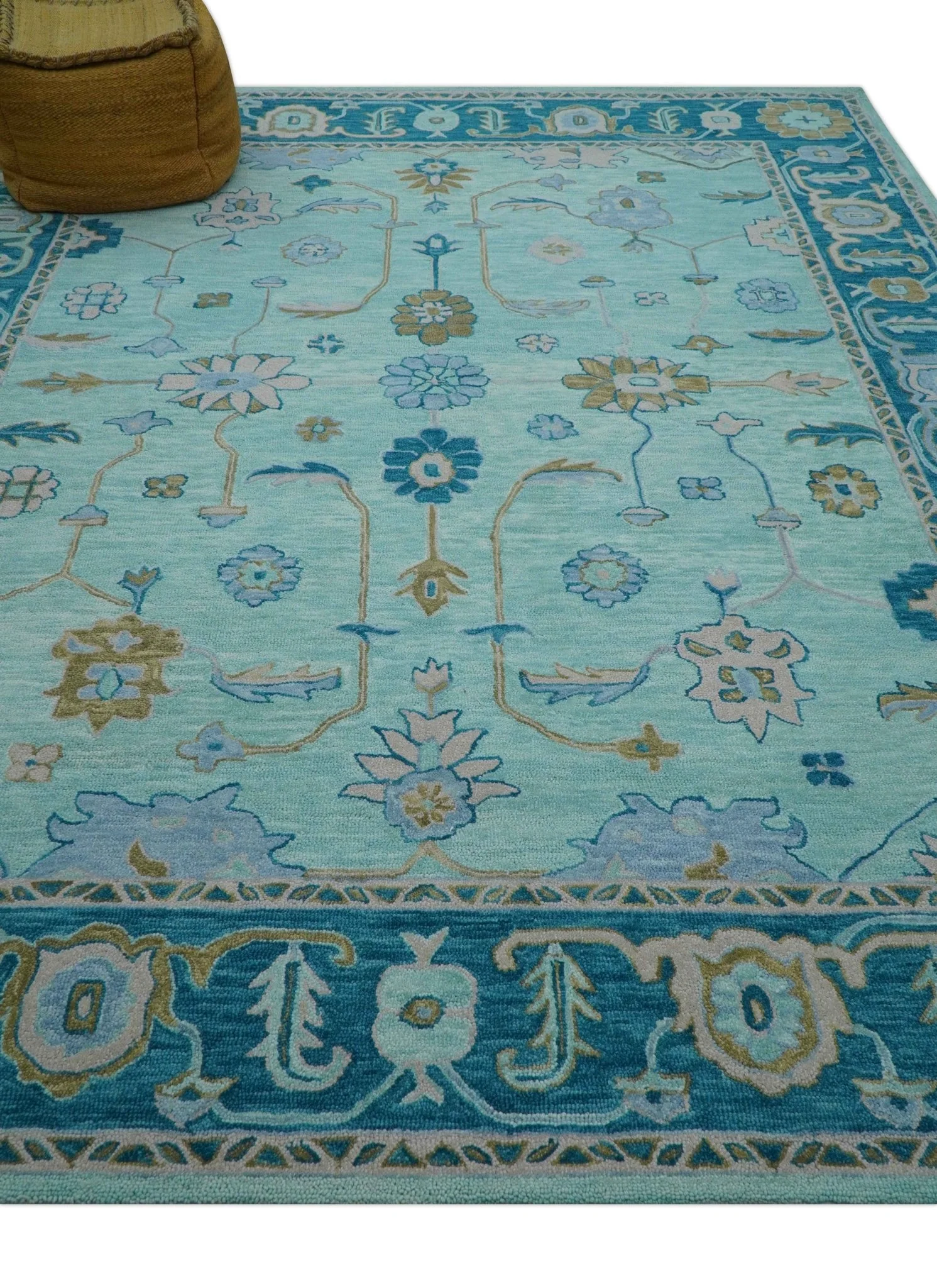 Elaine Custom Made Blue Traditional Oushak Hand Tufted Wool Rug - Image 9