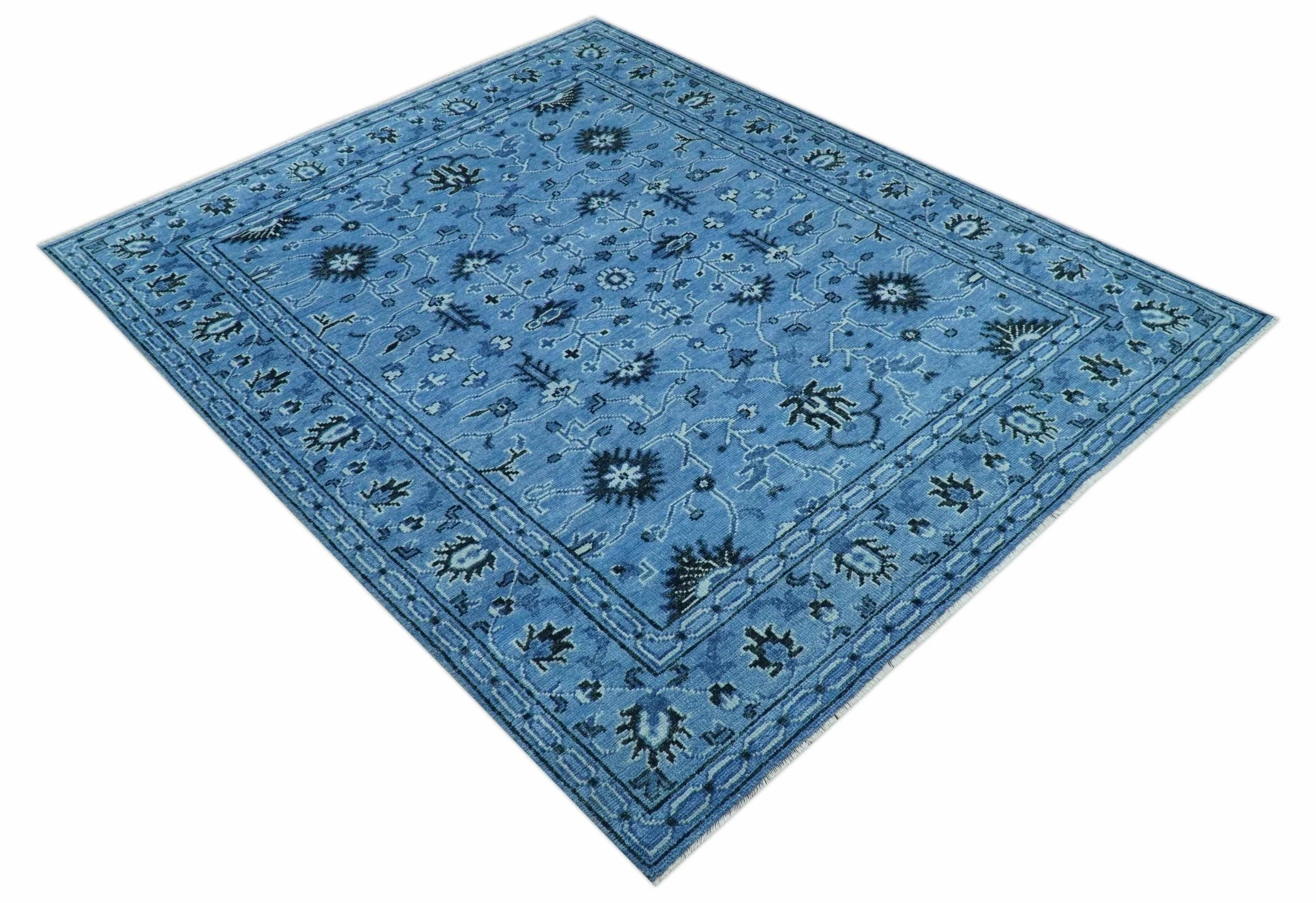 Custom Made Blue Traditional Persian Design Hand Knotted Wool Rug - Image 10