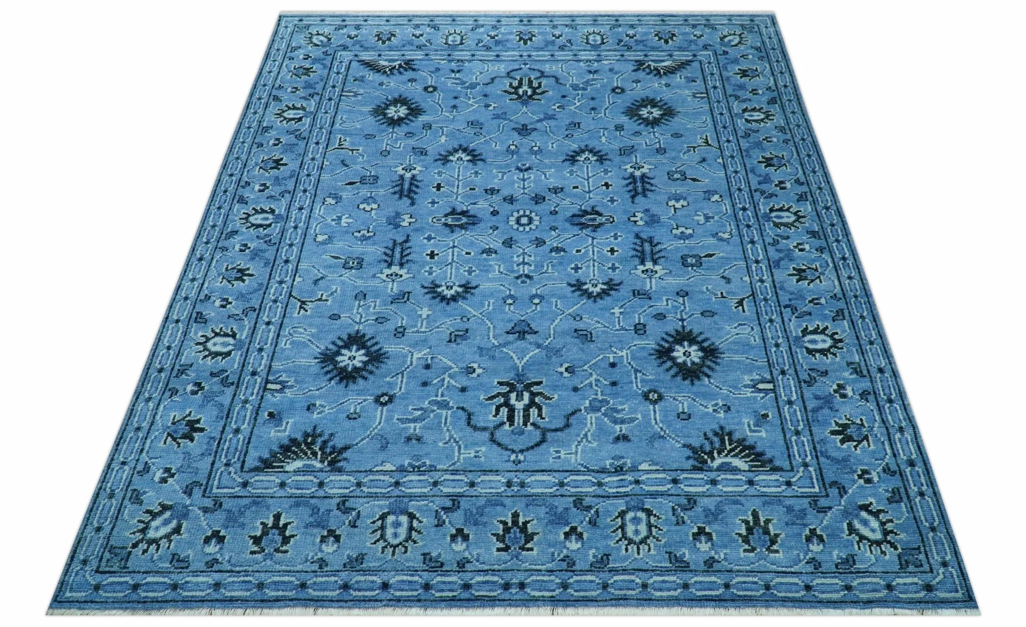 Custom Made Blue Traditional Persian Design Hand Knotted Wool Rug - Image 11