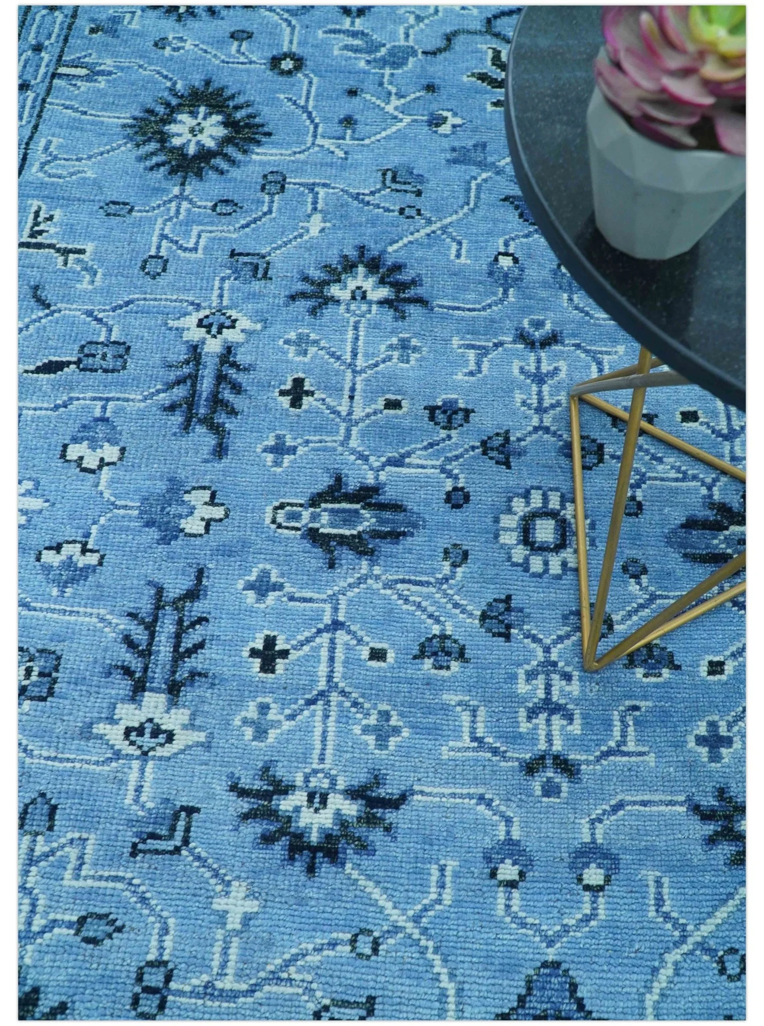 Custom Made Blue Traditional Persian Design Hand Knotted Wool Rug - Image 3
