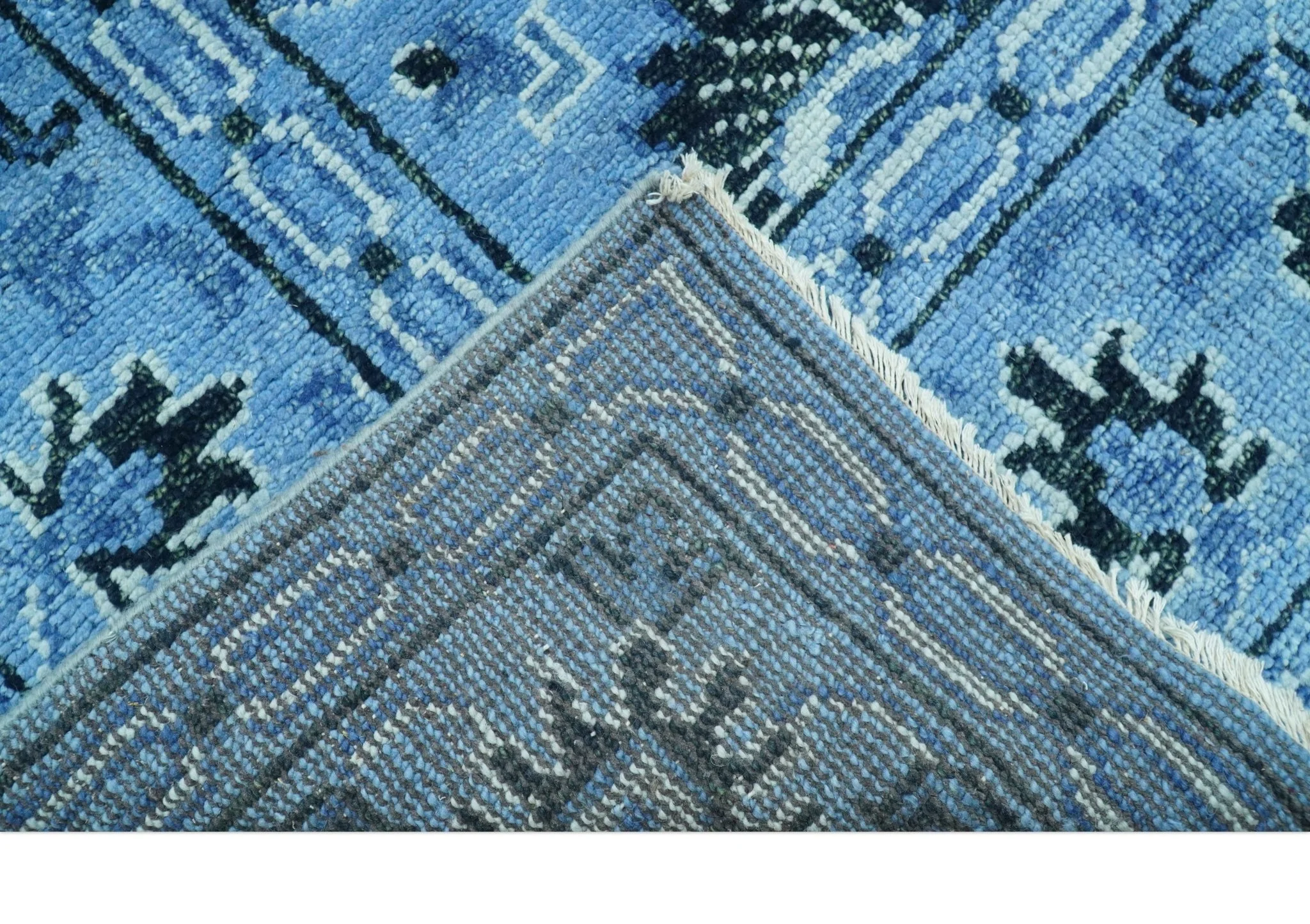 Custom Made Blue Traditional Persian Design Hand Knotted Wool Rug - Image 4