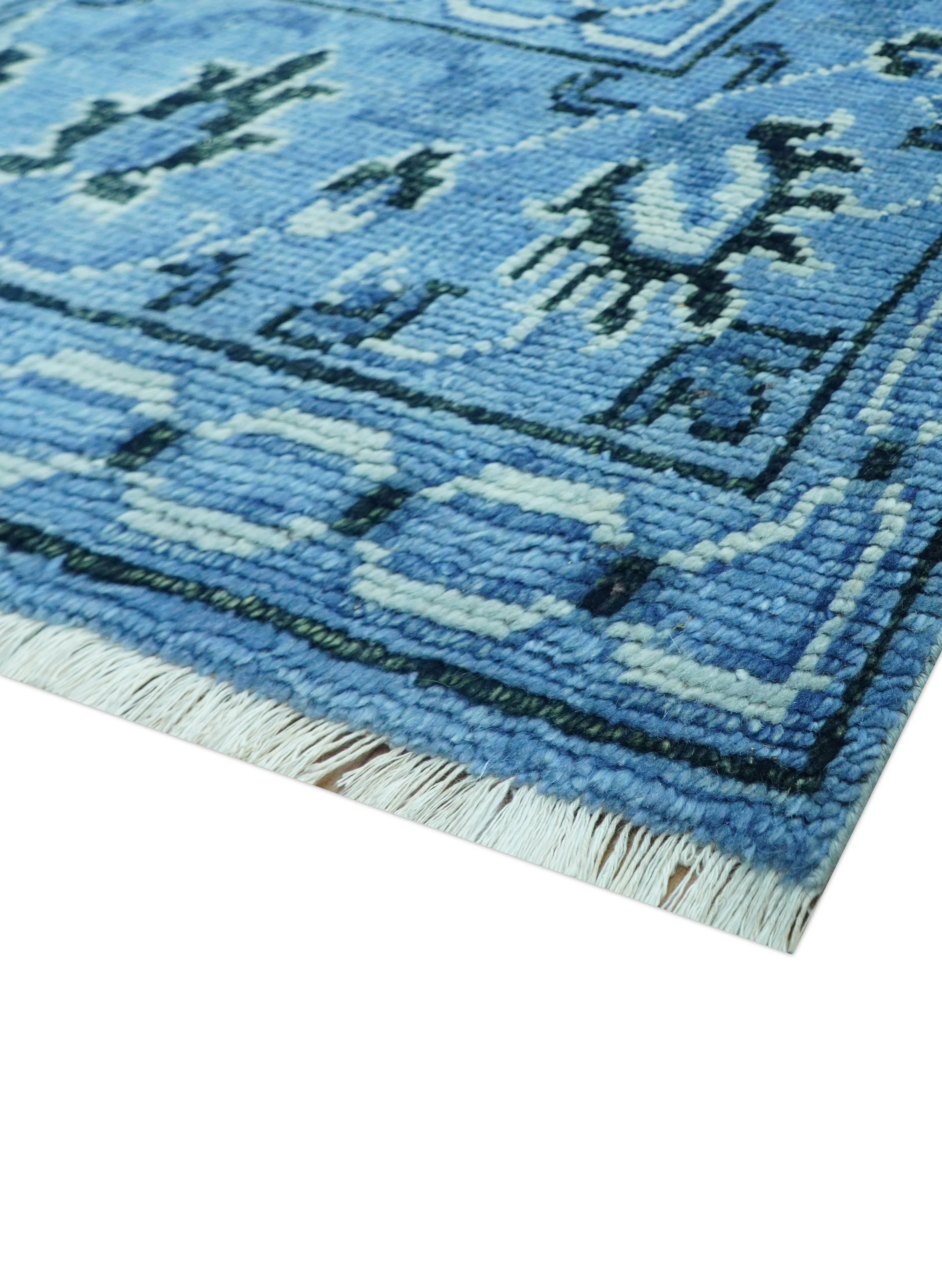 Custom Made Blue Traditional Persian Design Hand Knotted Wool Rug - Image 5