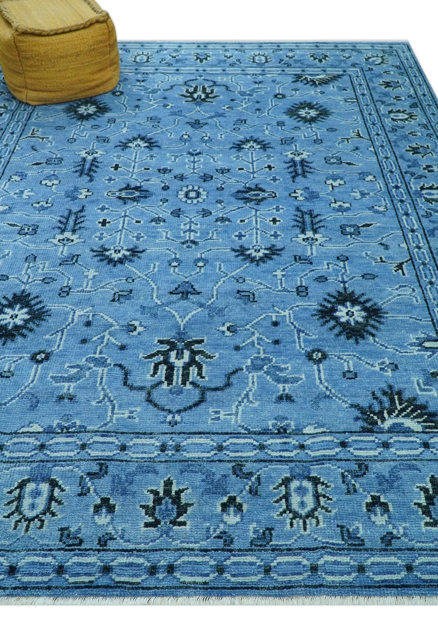 Custom Made Blue Traditional Persian Design Hand Knotted Wool Rug - Image 9