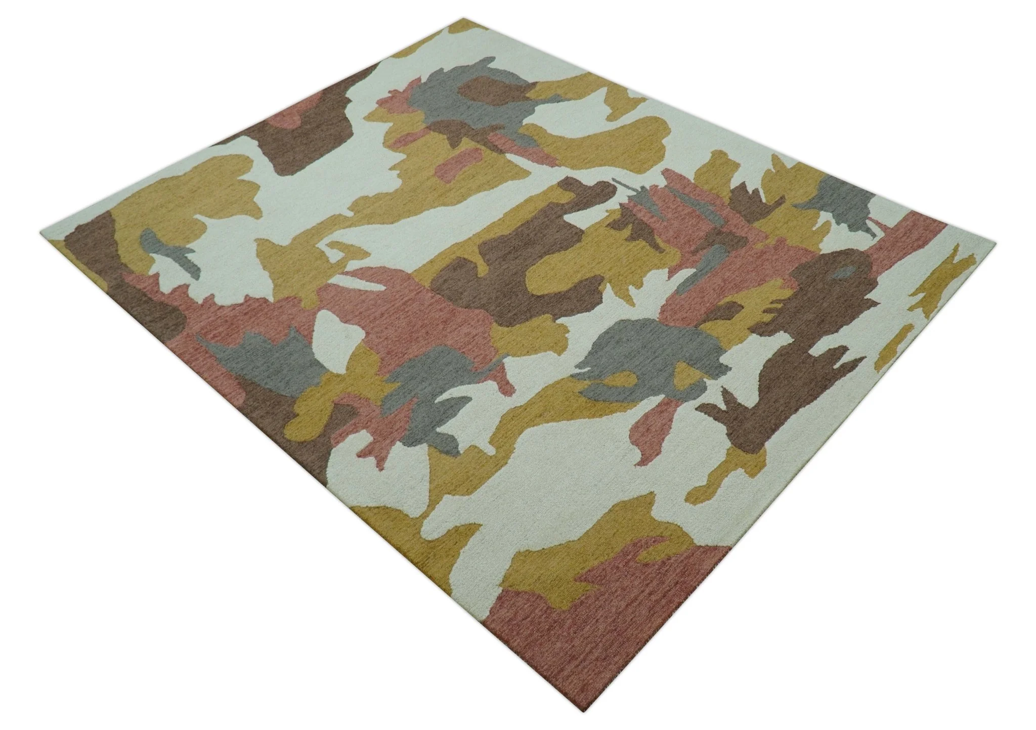 Custom Made Contemporary Abstract Ivory, Yellow And Rust Hand Tufted Wool Area Rug - Image 11