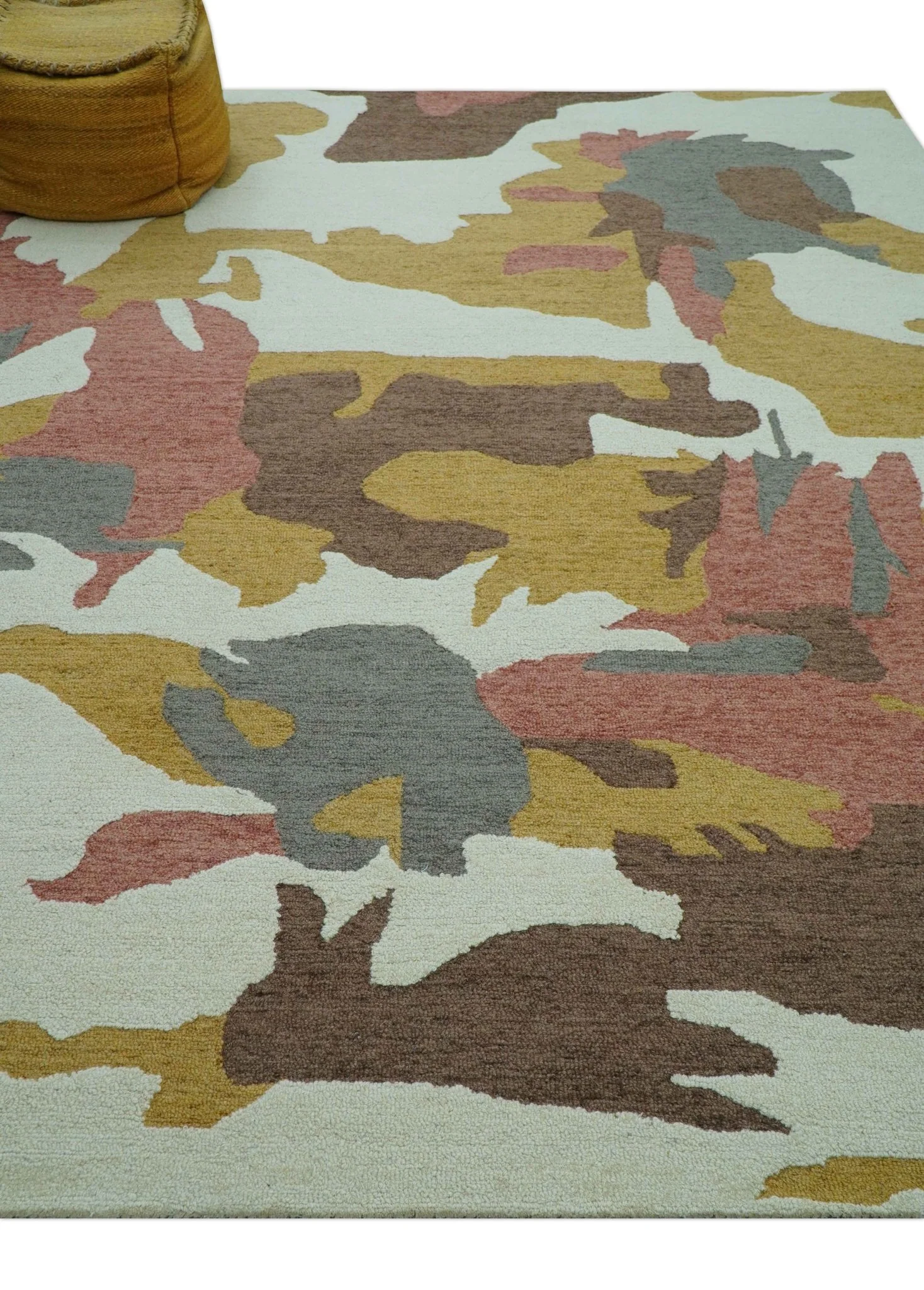Custom Made Contemporary Abstract Ivory, Yellow And Rust Hand Tufted Wool Area Rug - Image 5