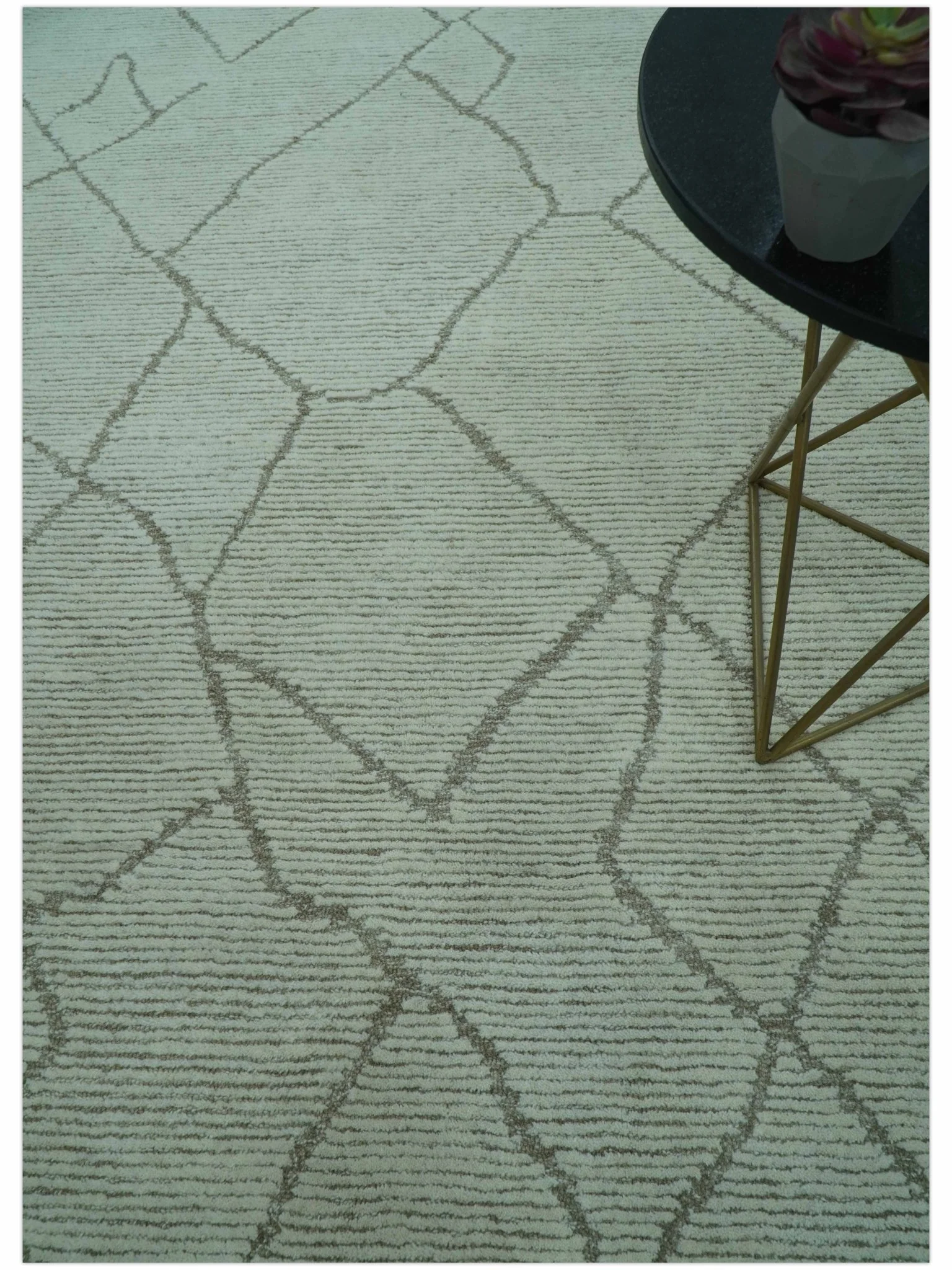 Custom Made Contemporary Pattern Brown And Ivory Hand Tufted Wool Area Rug - Image 8