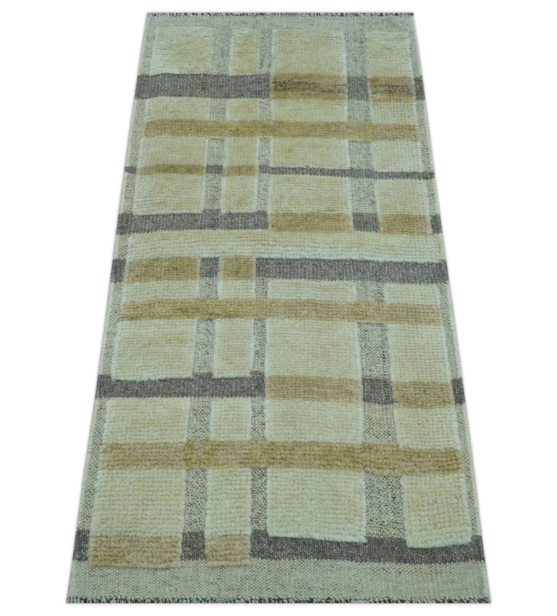 Custom Made Contemporary Design Beige And Gray Hand knotted wool Area Rug - Image 10