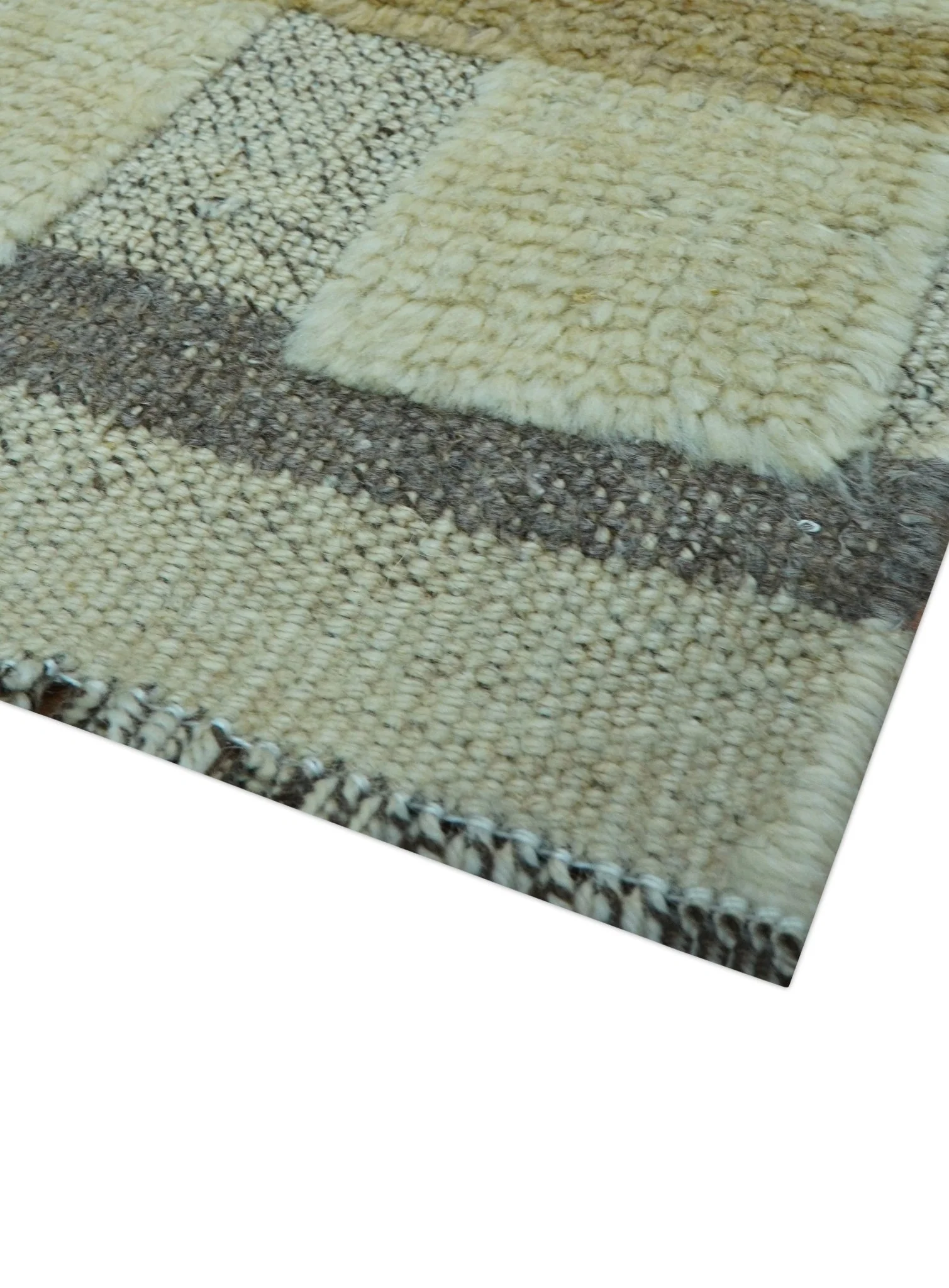 Custom Made Contemporary Design Beige And Gray Hand knotted wool Area Rug - Image 8