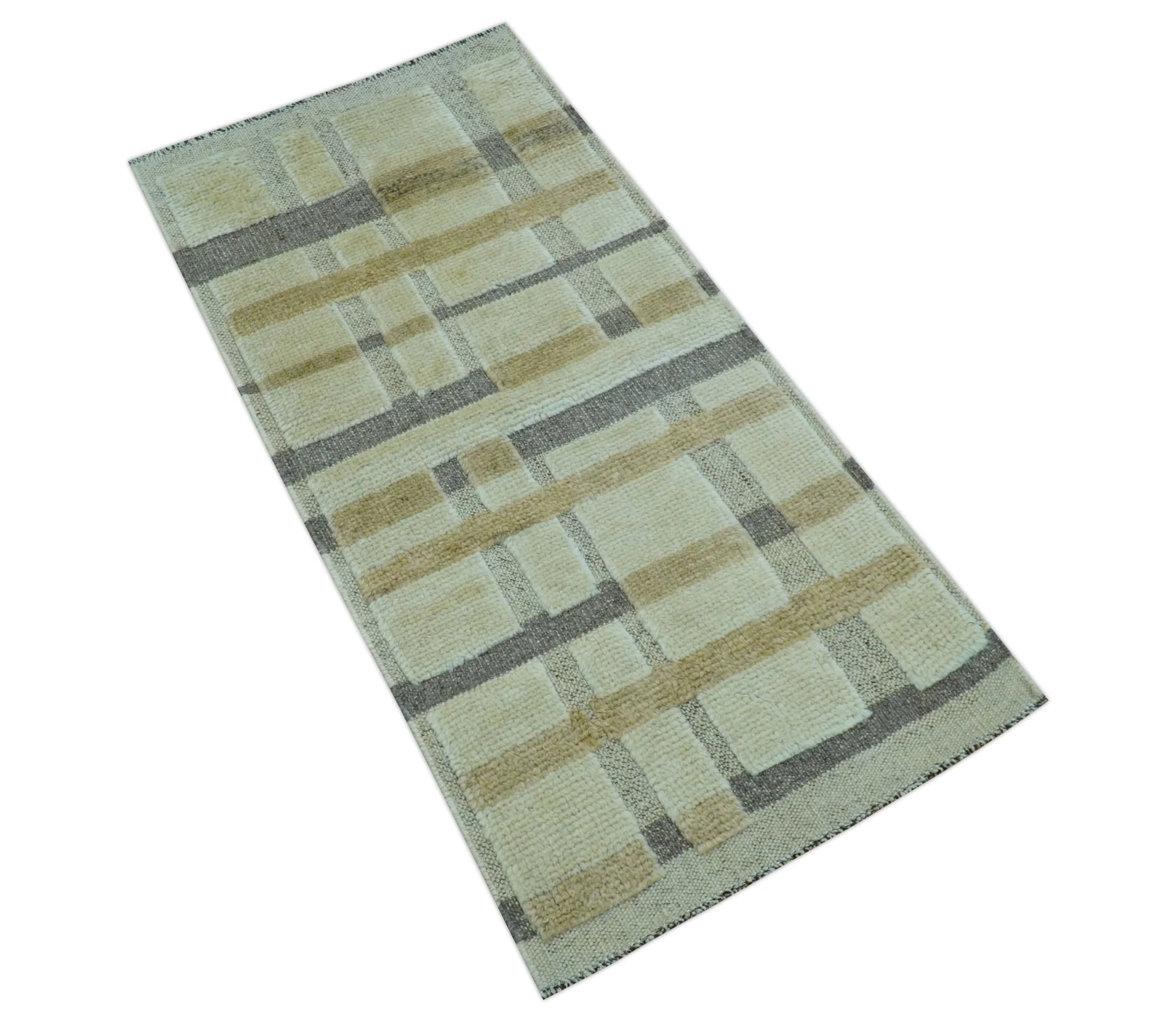 Custom Made Contemporary Design Beige And Gray Hand knotted wool Area Rug - Image 9