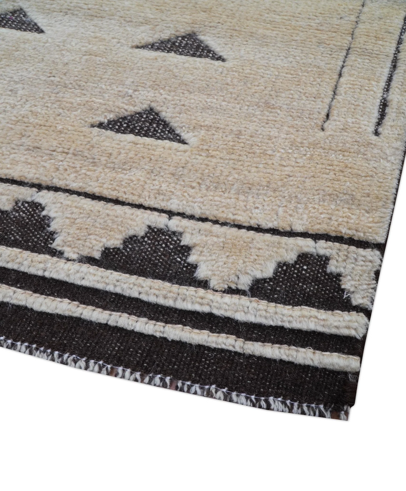 Custom Made Contemporary Design Black And Beige Hand knotted wool Area Rug - Image 5