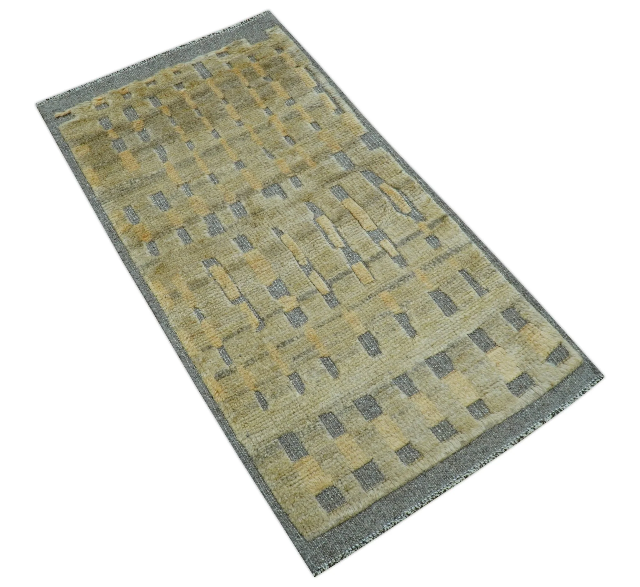 Custom Made Contemporary Design Gray And wheat Hand knotted wool Area Rug - Image 10