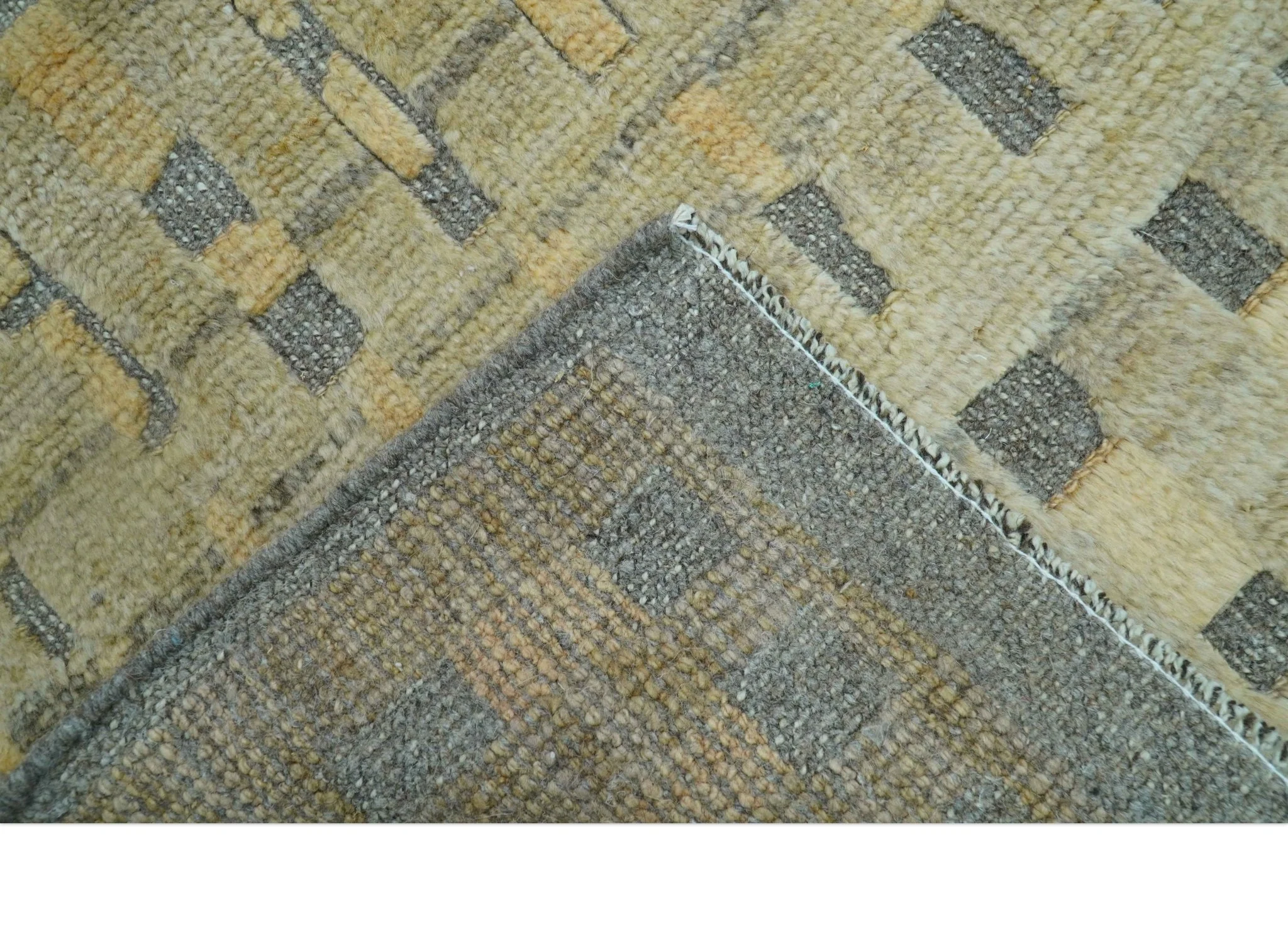 Custom Made Contemporary Design Gray And wheat Hand knotted wool Area Rug - Image 6