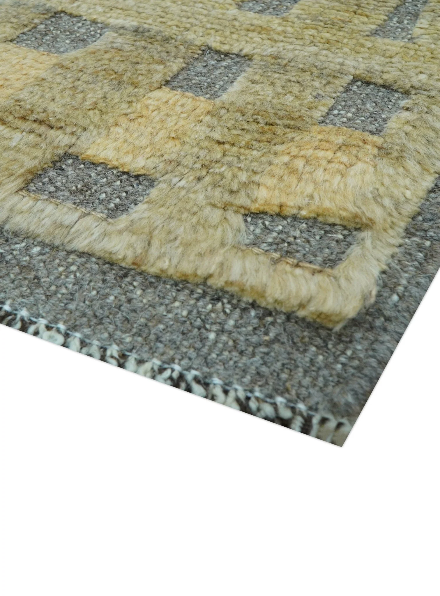 Custom Made Contemporary Design Gray And wheat Hand knotted wool Area Rug - Image 8
