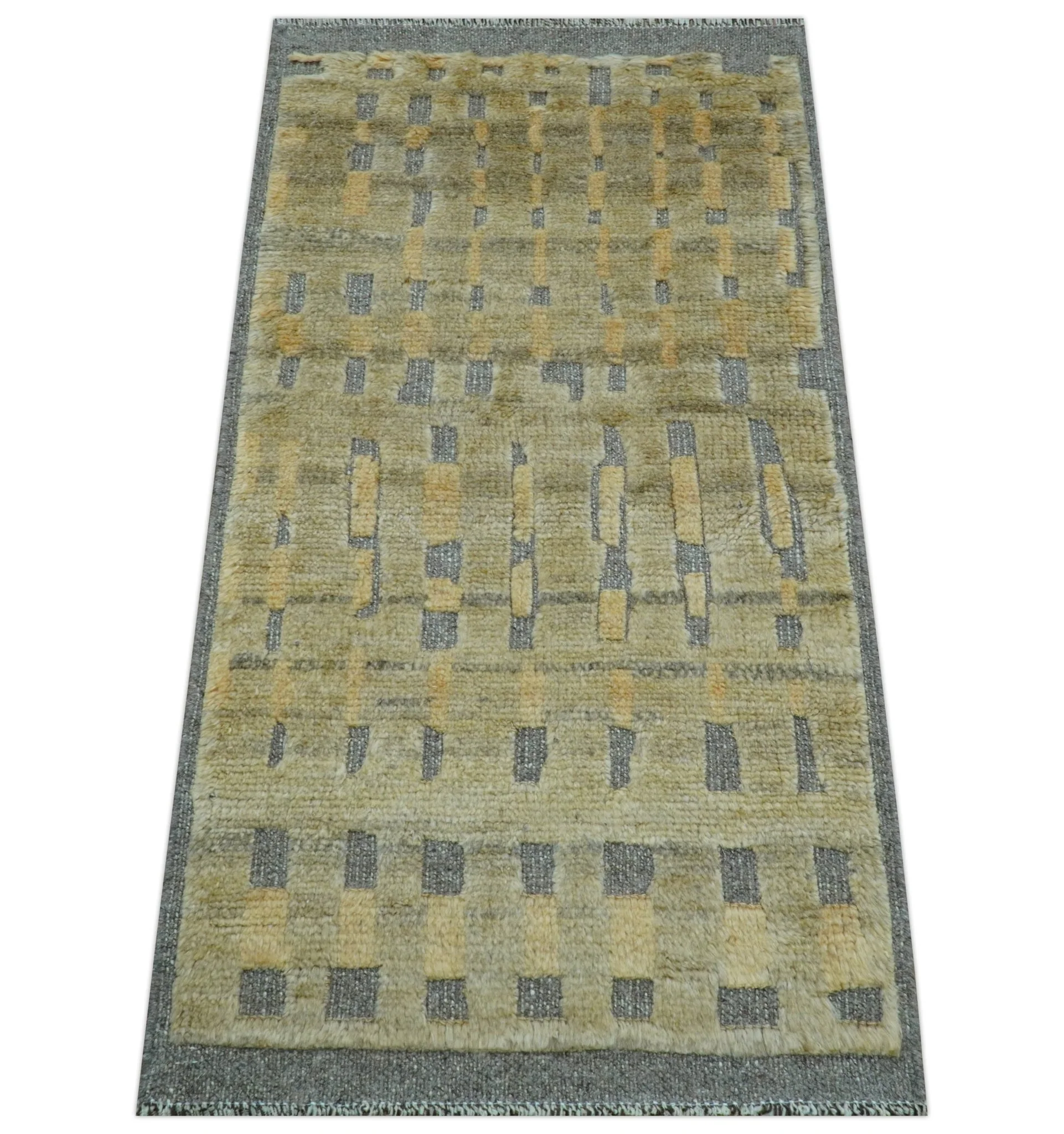 Custom Made Contemporary Design Gray And wheat Hand knotted wool Area Rug - Image 9