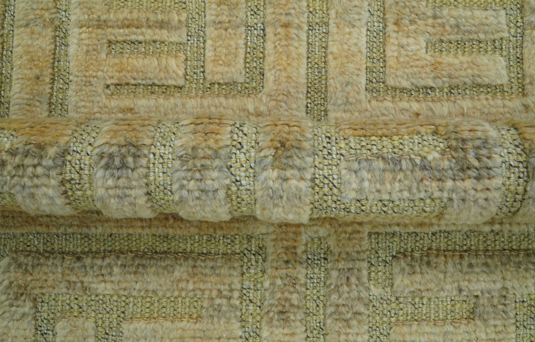 Custom Made Contemporary Design Gray And Wheat Hand knotted wool Area Rug - Image 4