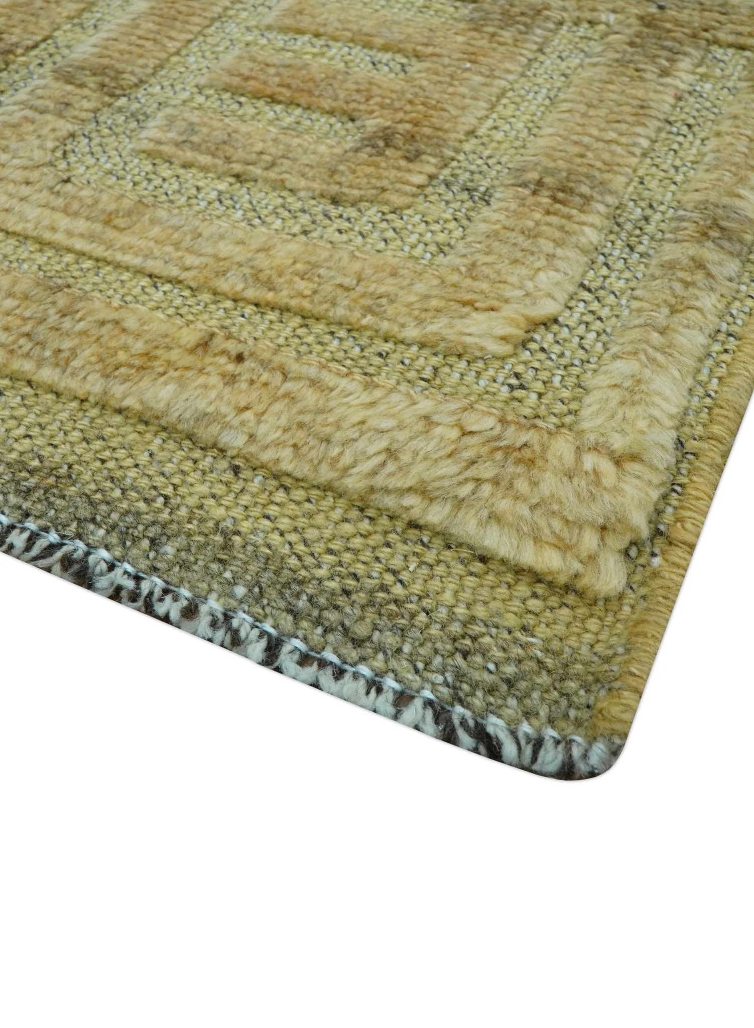 Custom Made Contemporary Design Gray And Wheat Hand knotted wool Area Rug - Image 8